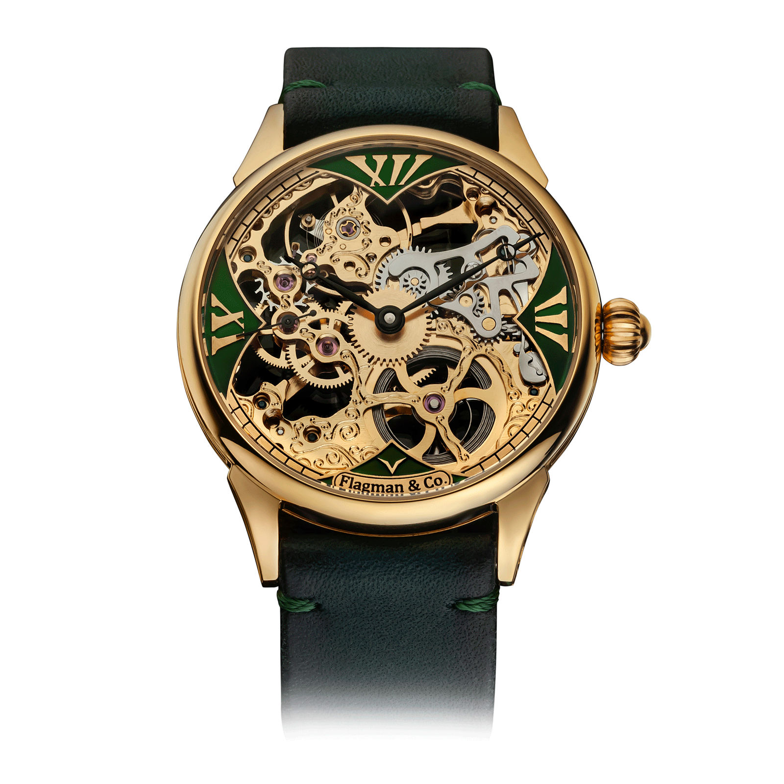 Shards watch with Green Leather Strap – Handmade Watch #color_green