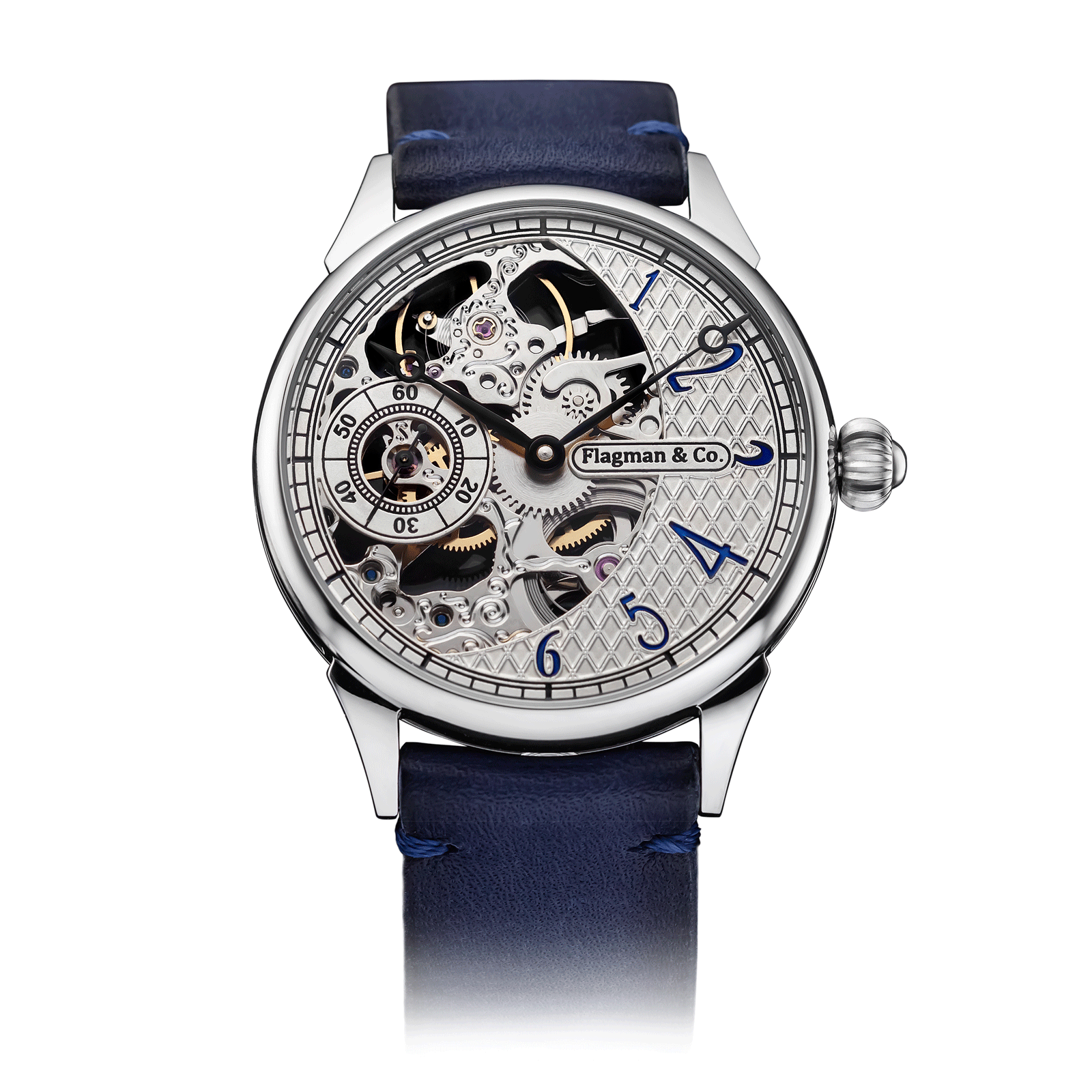 Blue Leather Strap on Skeleton watch #color_blue