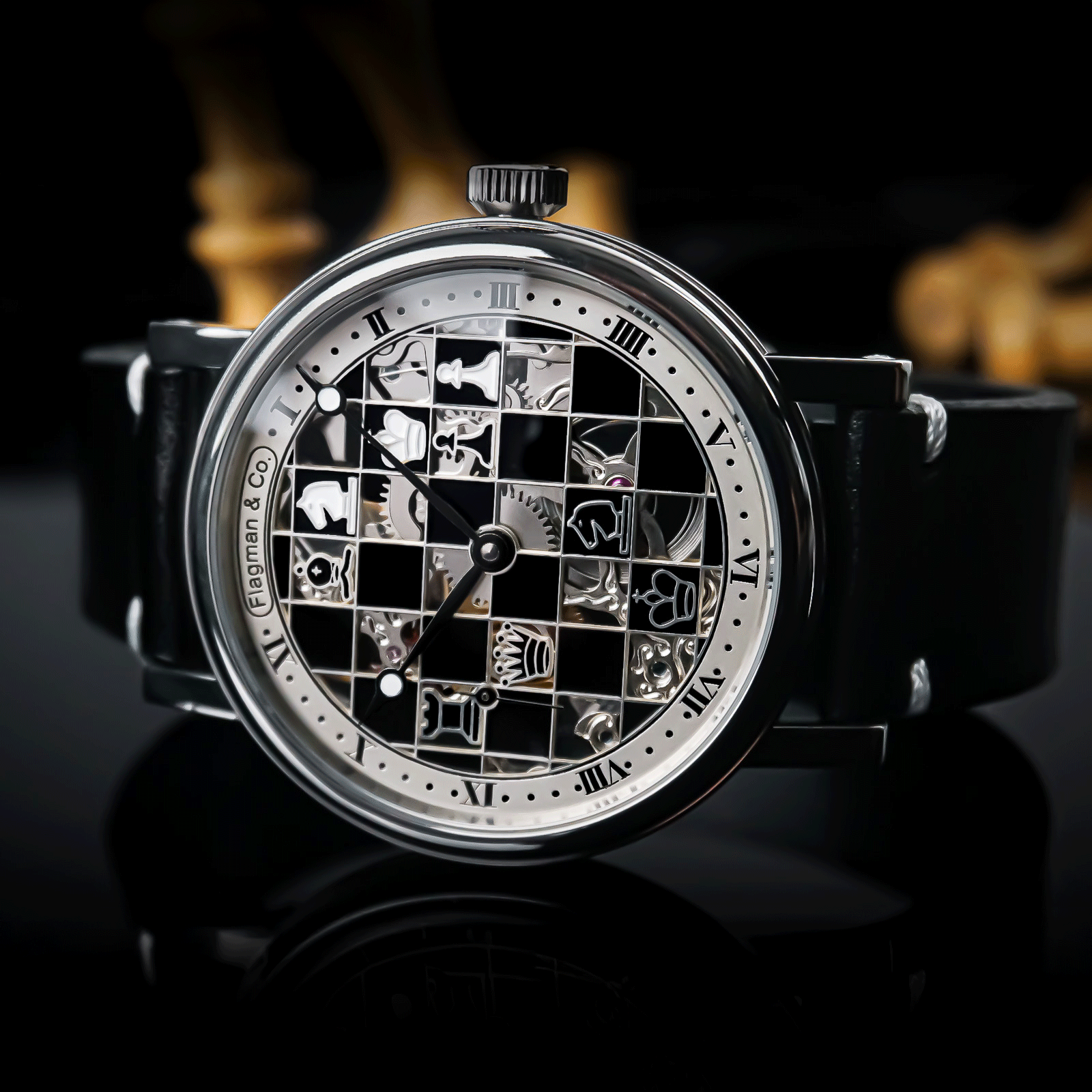 Lifestyle photo of skeleton watch in handmade watch