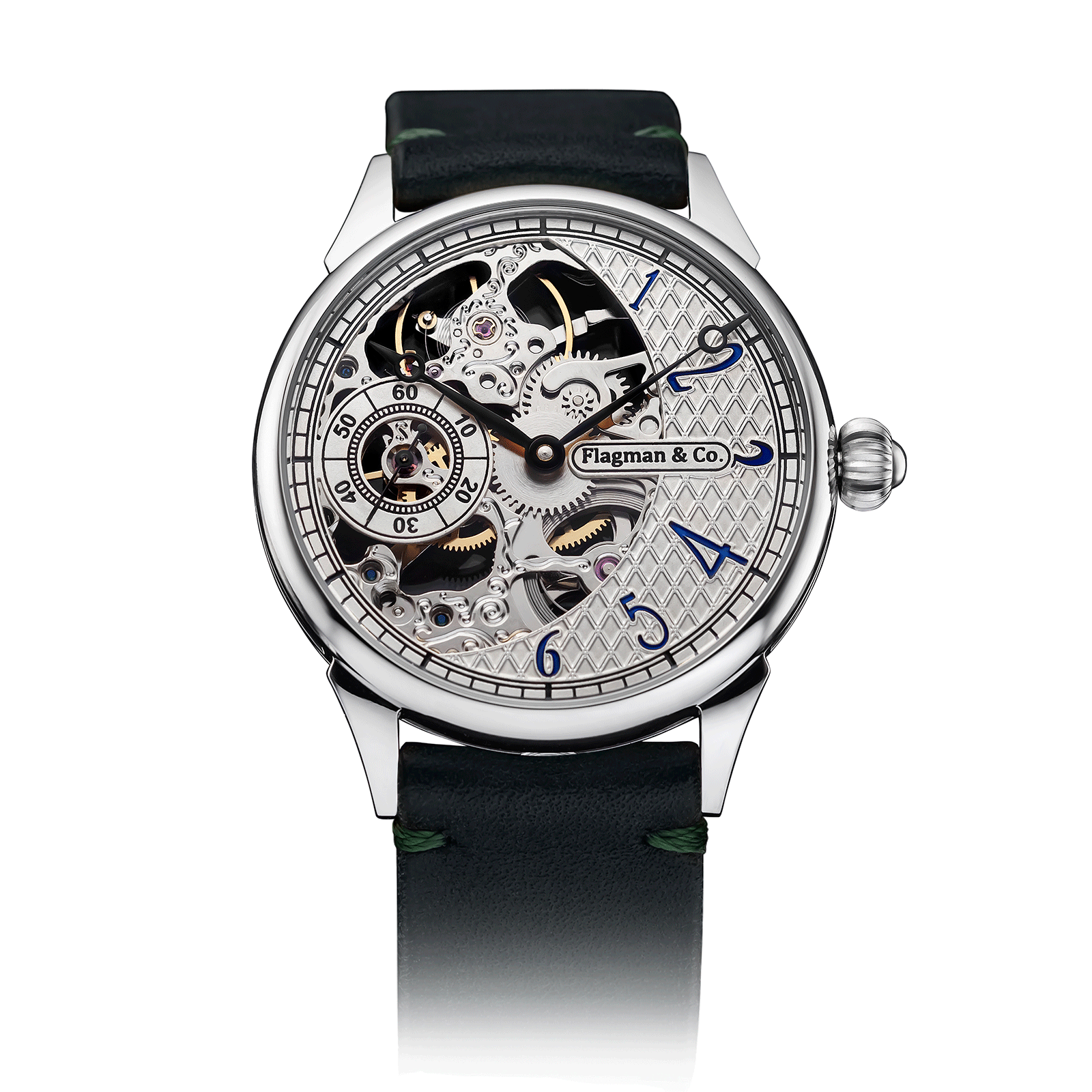 Iron Moon watch with Green Leather Strap – Skeleton Watch #color_green
