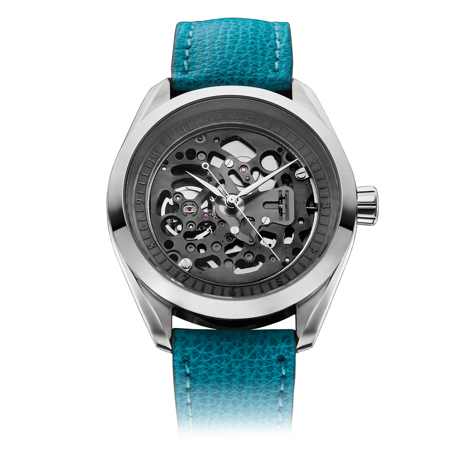 Lagune Leather strap on Handmade watch #color_lagune