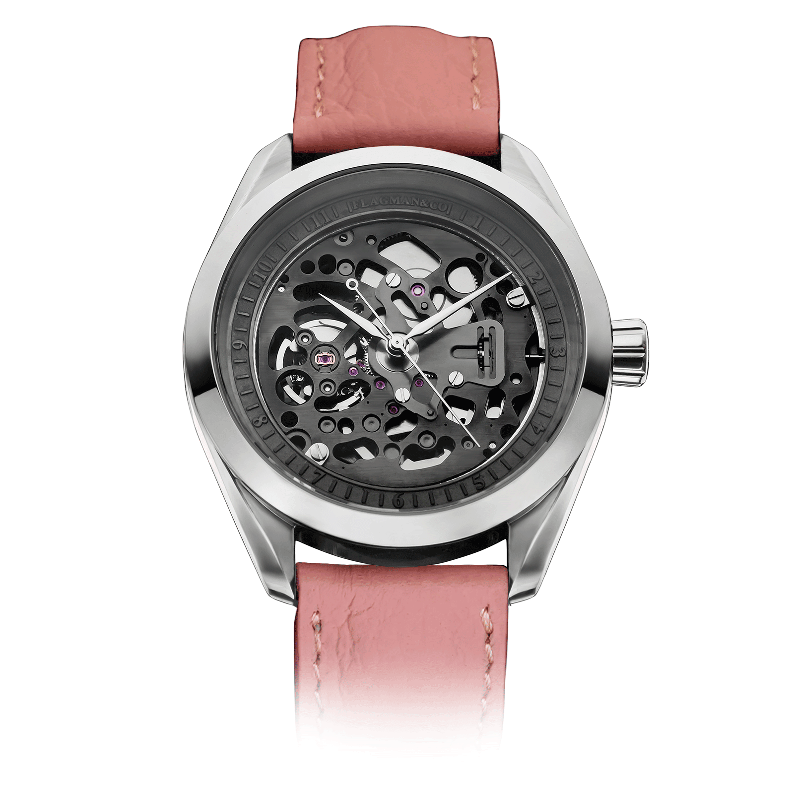 Pink Leather strap on Mechanical watch #color_pink