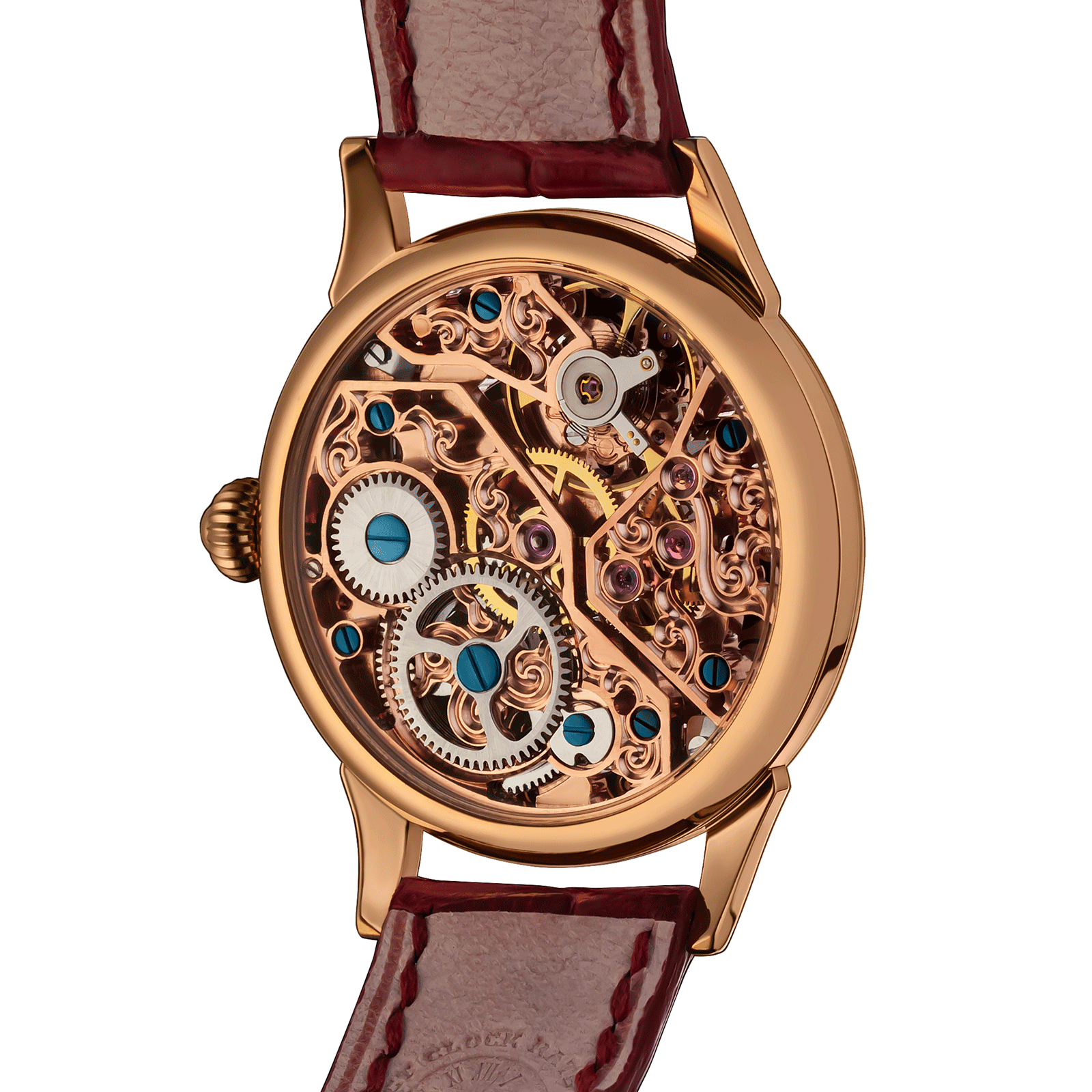 Back view of Skeleton Handmade watch – exposed movement - Lace