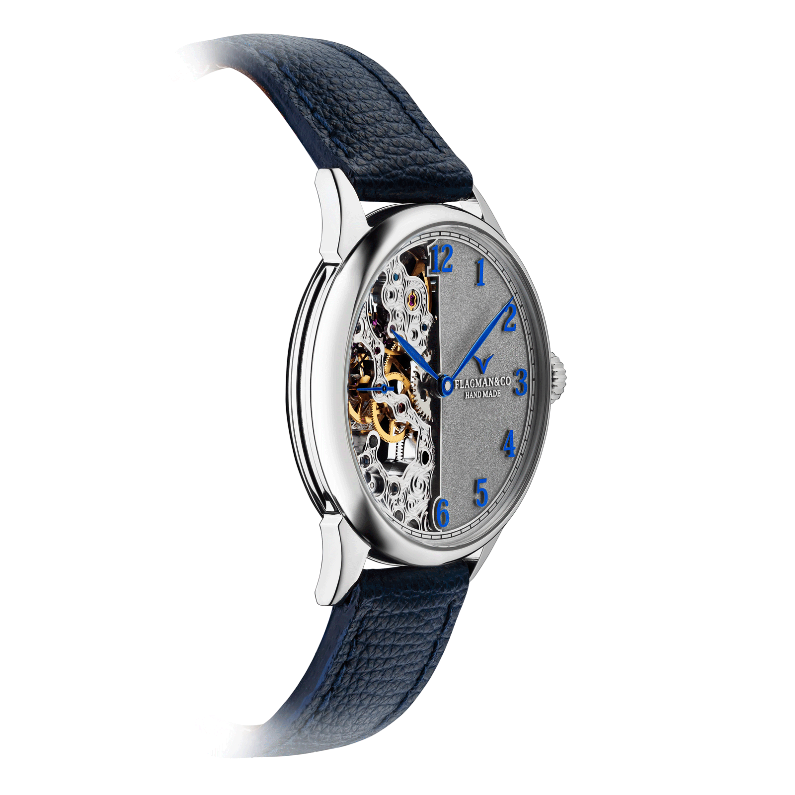 Side view of Steampunk skeleton watch with detailed case finish - Warp