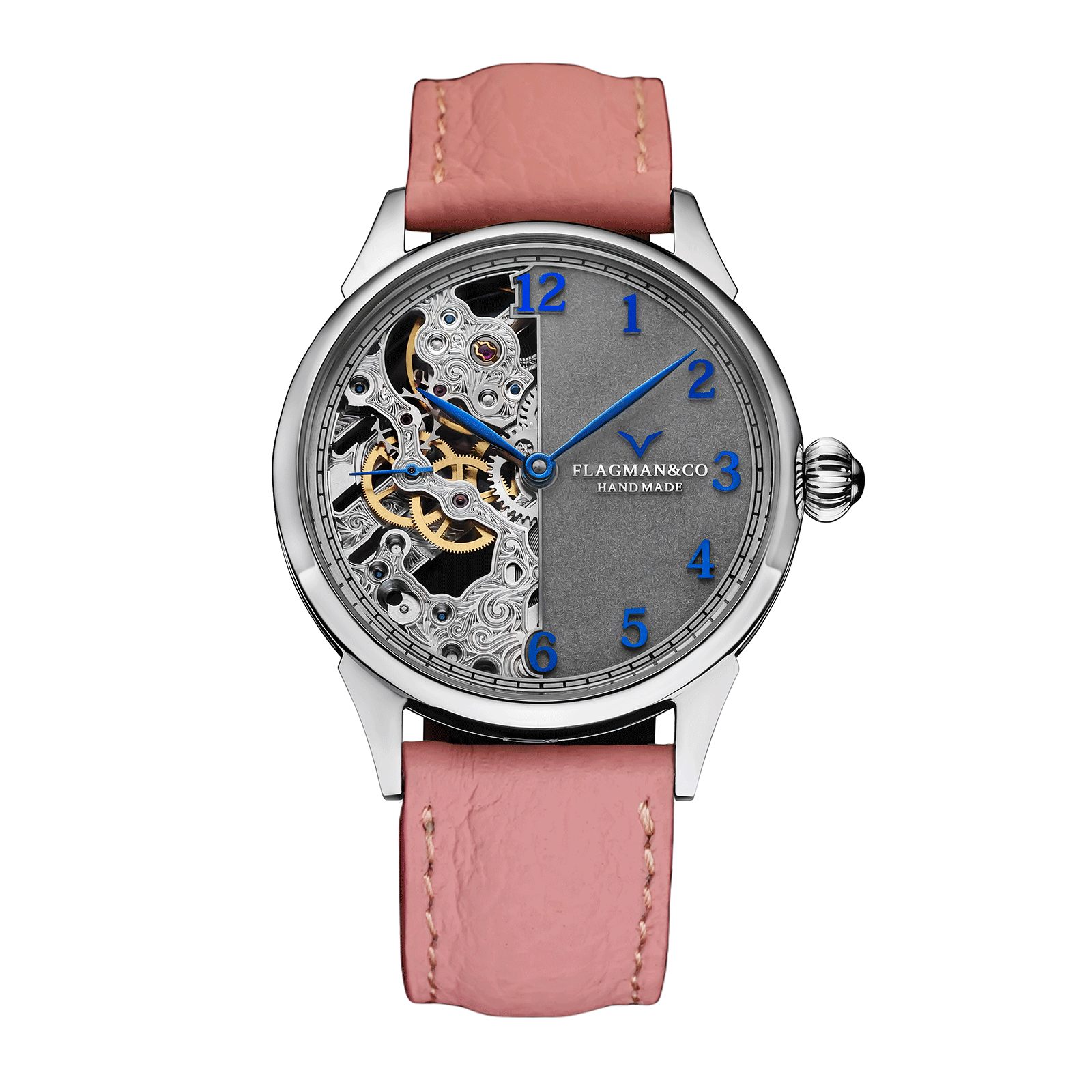 Pink Leather Strap on Unisex Skeleton Watch Warp #color_pink