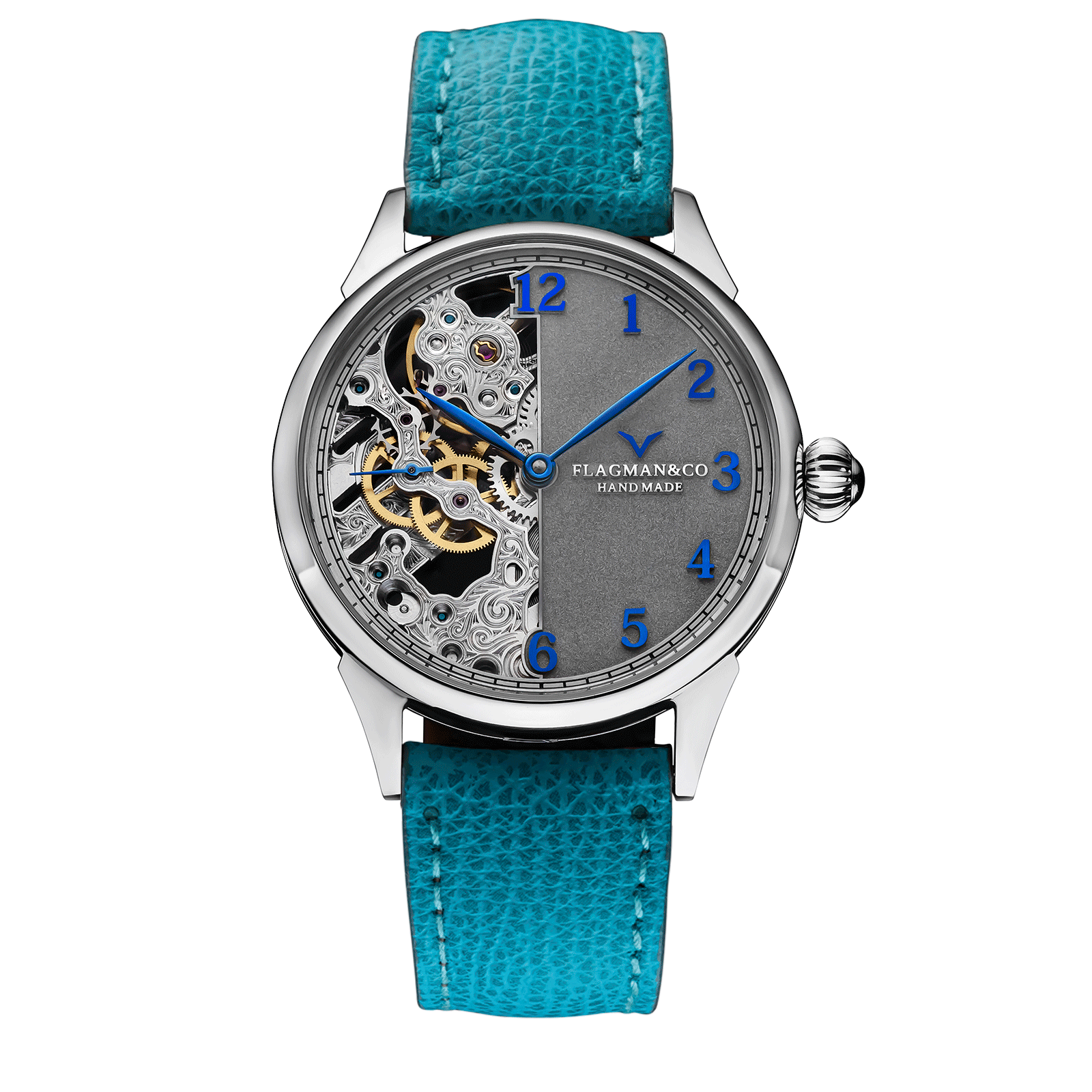 Tiffany color Leather Strap on Handmade Watch Warp #color_tiffany