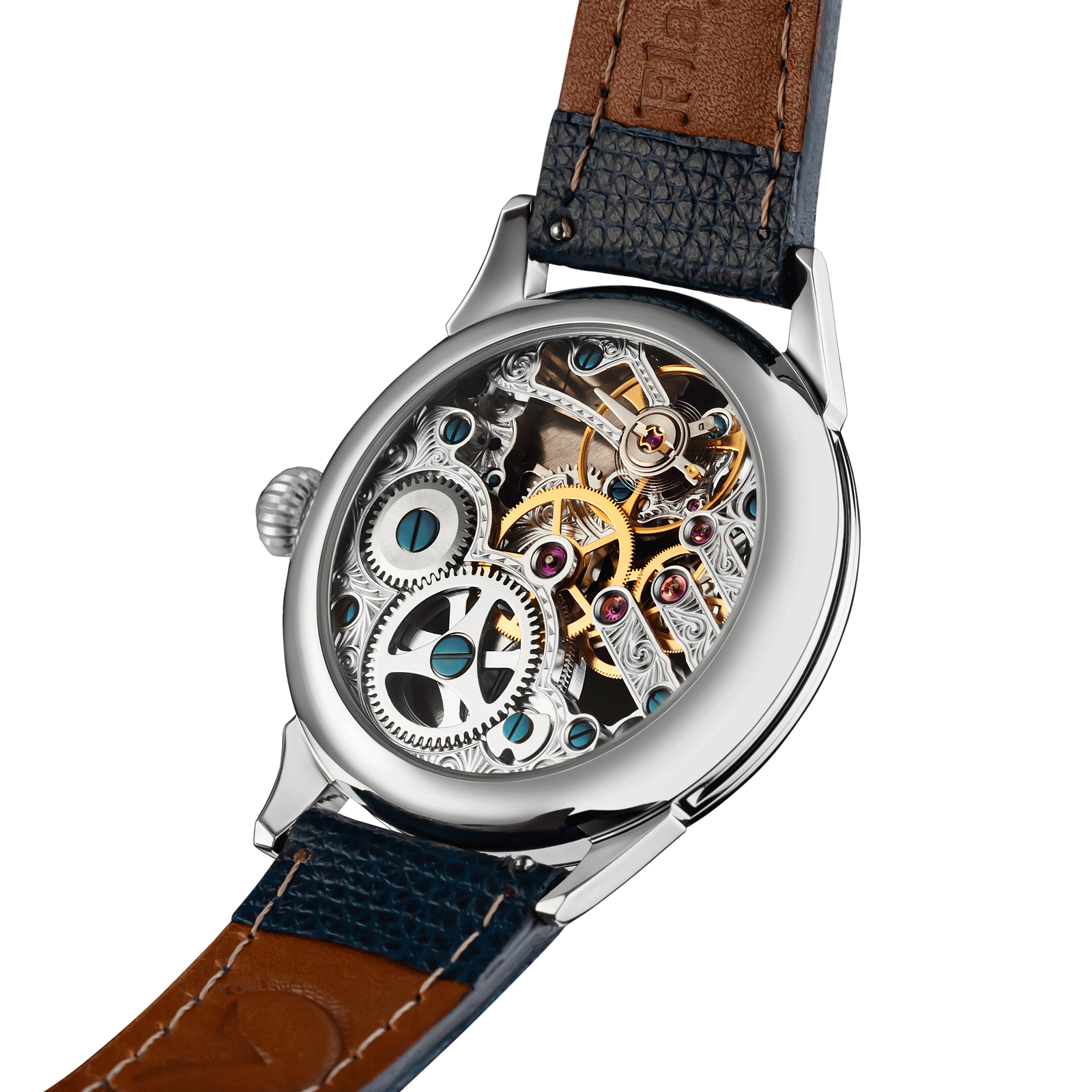 Back view of Skeleton Handmade watch – exposed movement - Warp