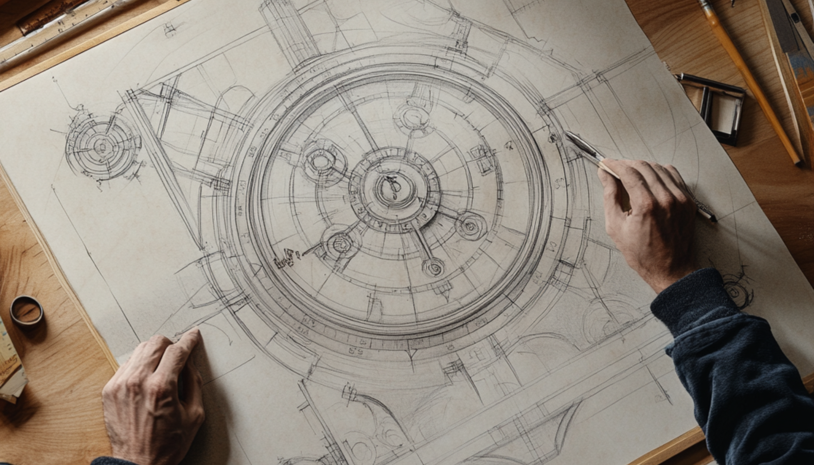 Luxury watch designer sketching a new handmade wristwatch concept