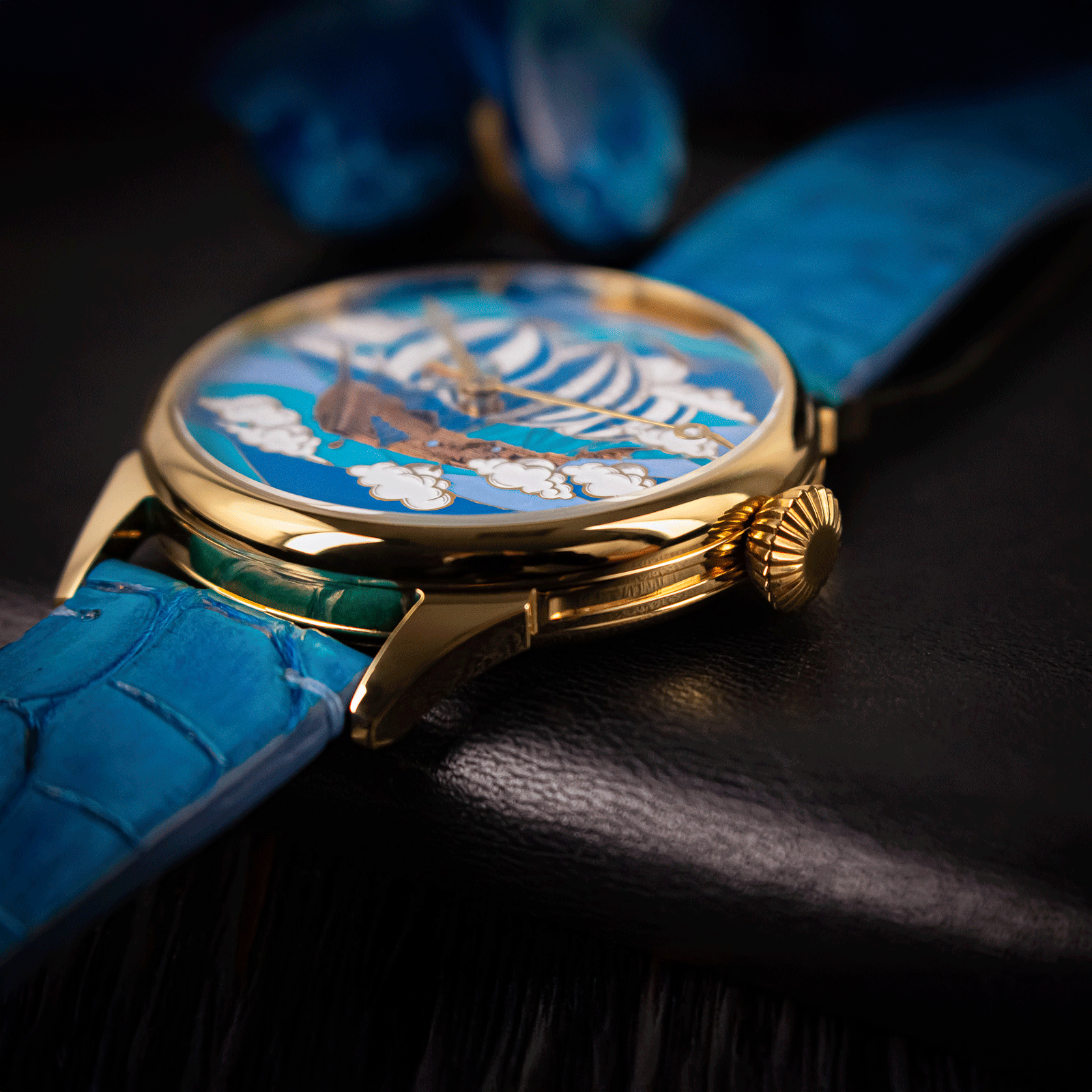 Front view of handmade watch – Airship watch