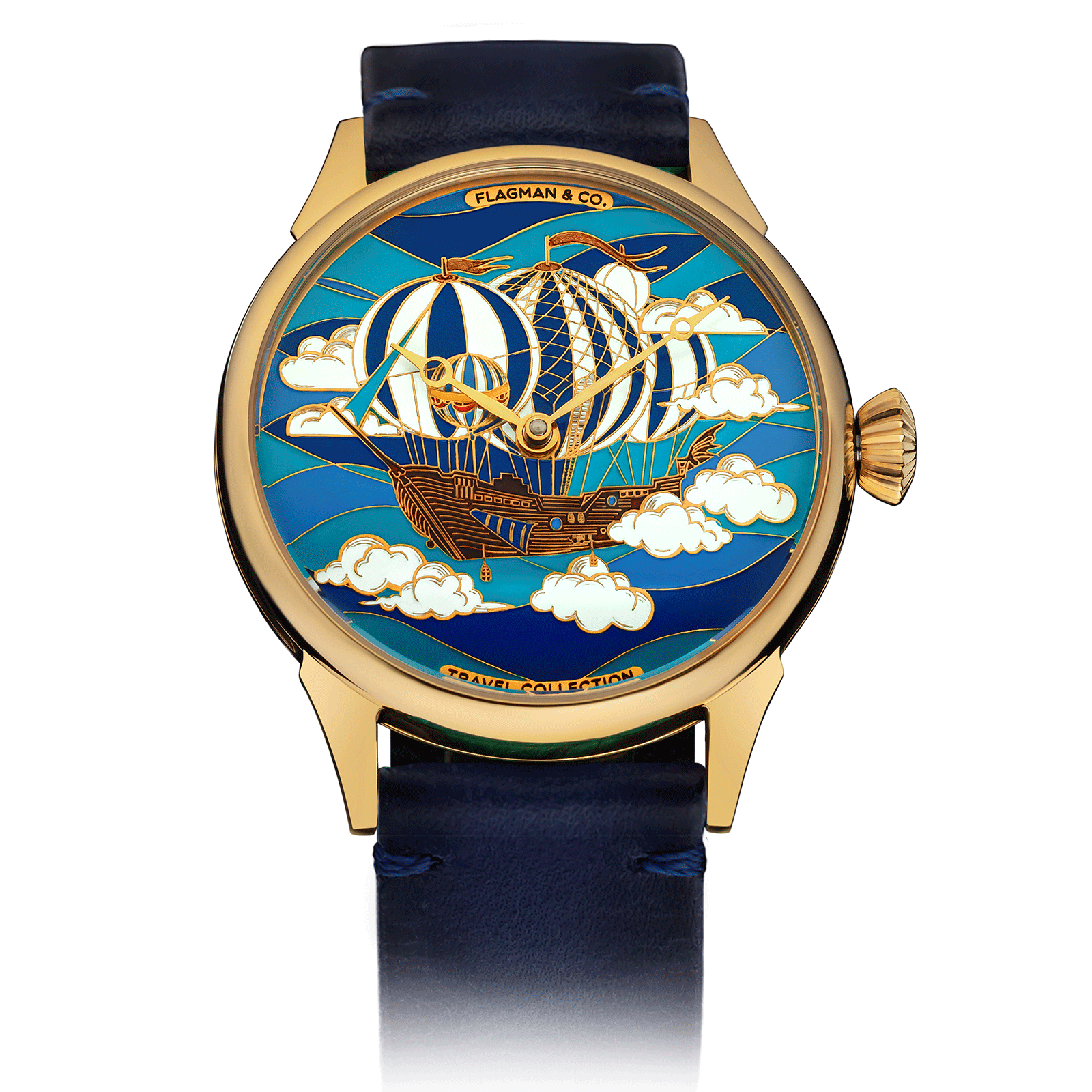 Blue Leather Strap on Handmade Airship Watch #color_blue