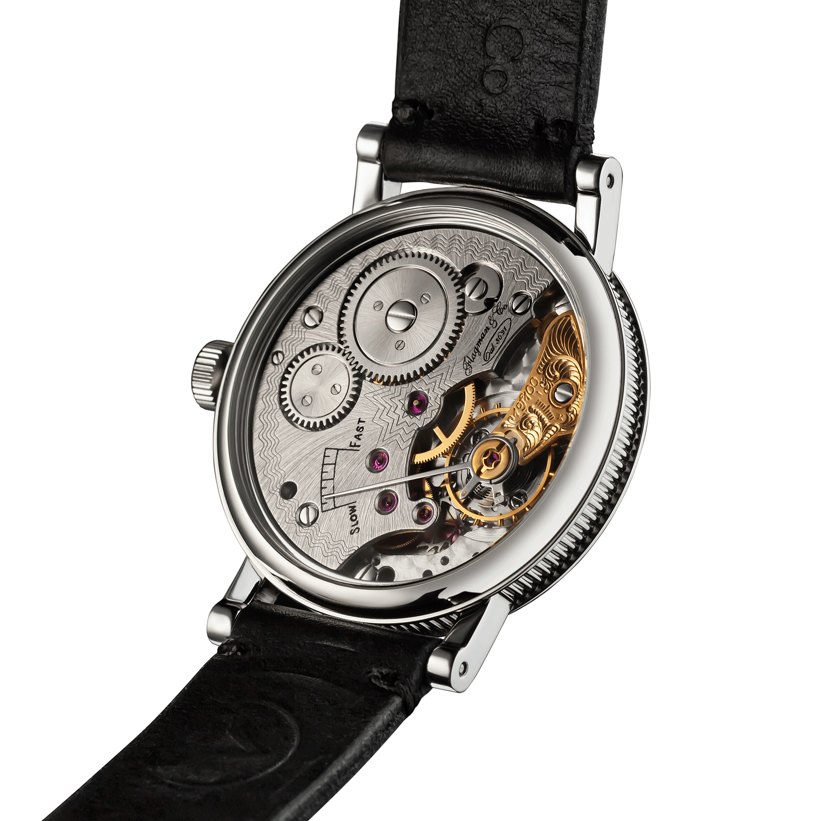 Back view of Handmade watch – exposed movement - Adeptness