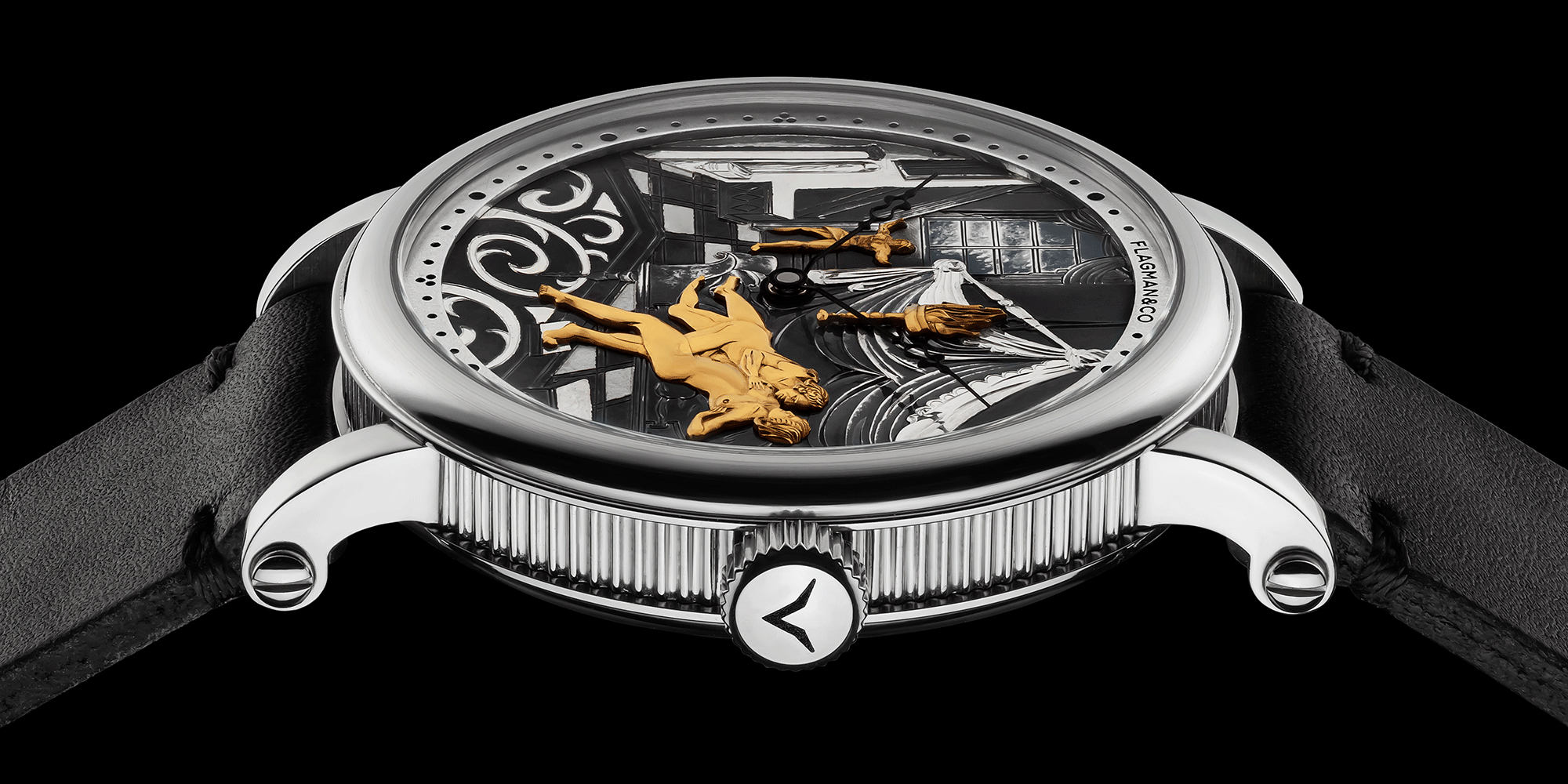 Close-up View of mens handmade mechanical watch crown - Adeptness