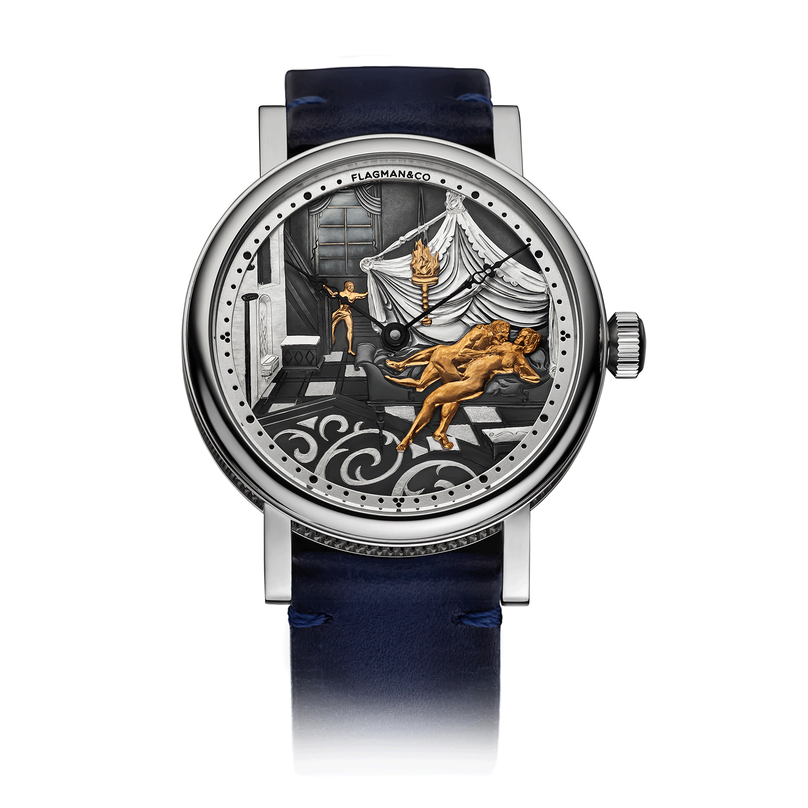 Handmade watch Adeptness with Blue leather strap #color_blue