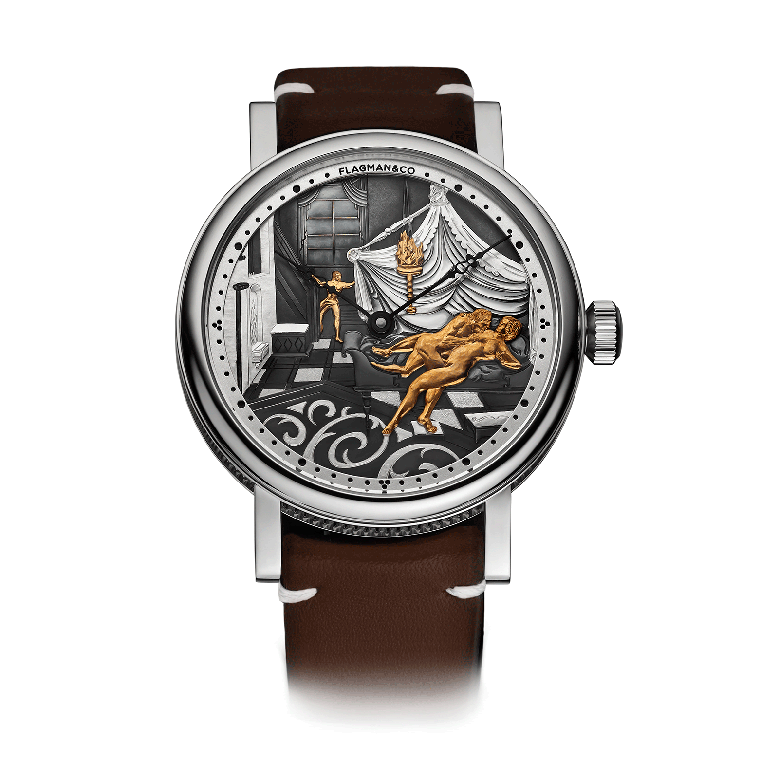 Handmade watch Adeptness with Brown leather strap #color_brown