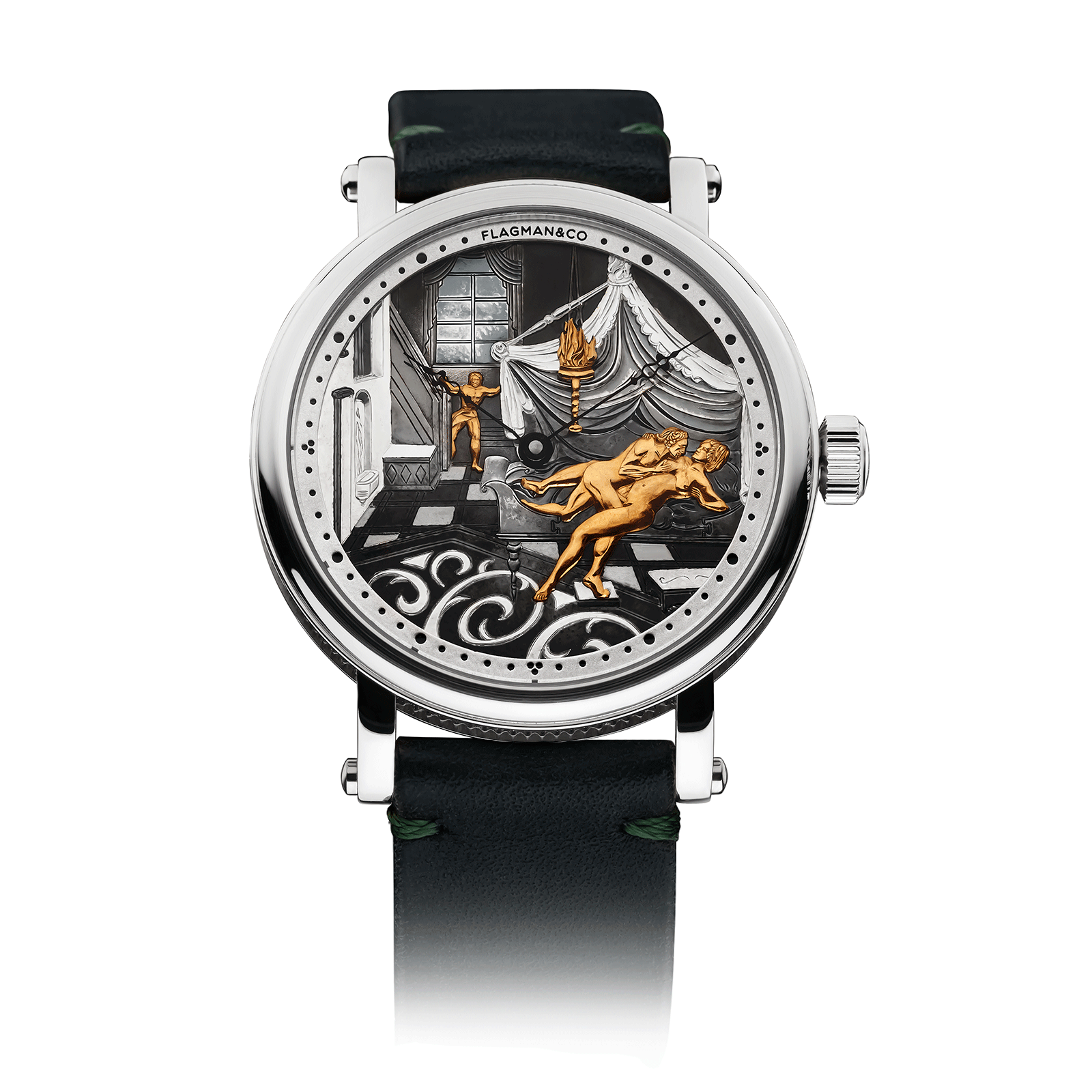 Mechanical Watch Adeptness with Green leather strap #color_green