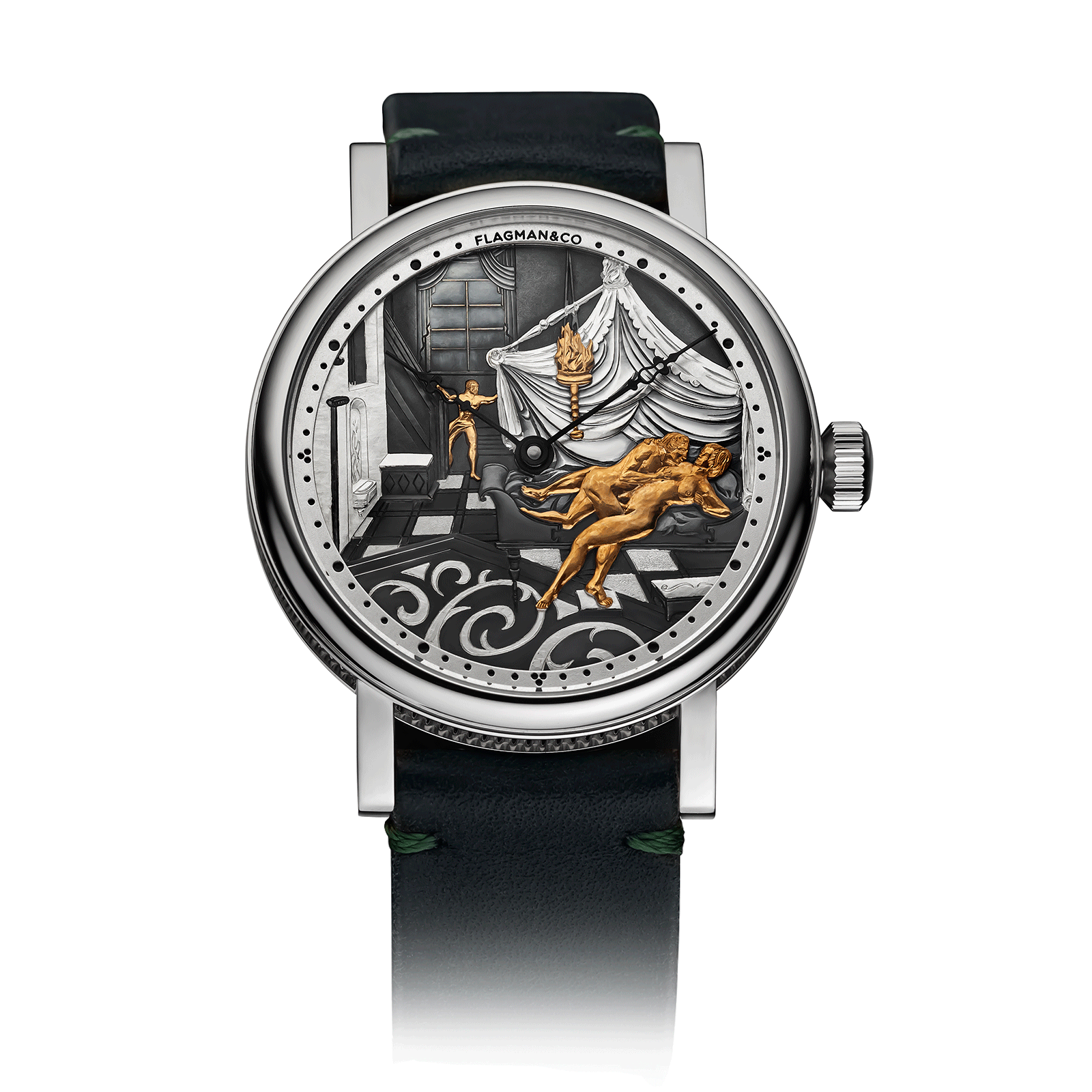 Mechanical watch Adeptness with Green leather strap #color_green