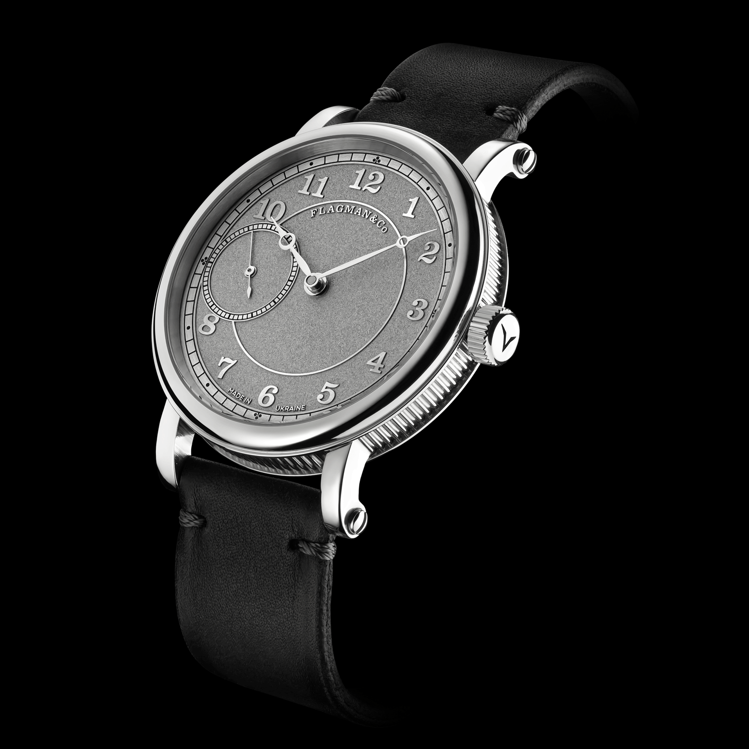 Side view of handmade mechanical watch Bohemia Gray 