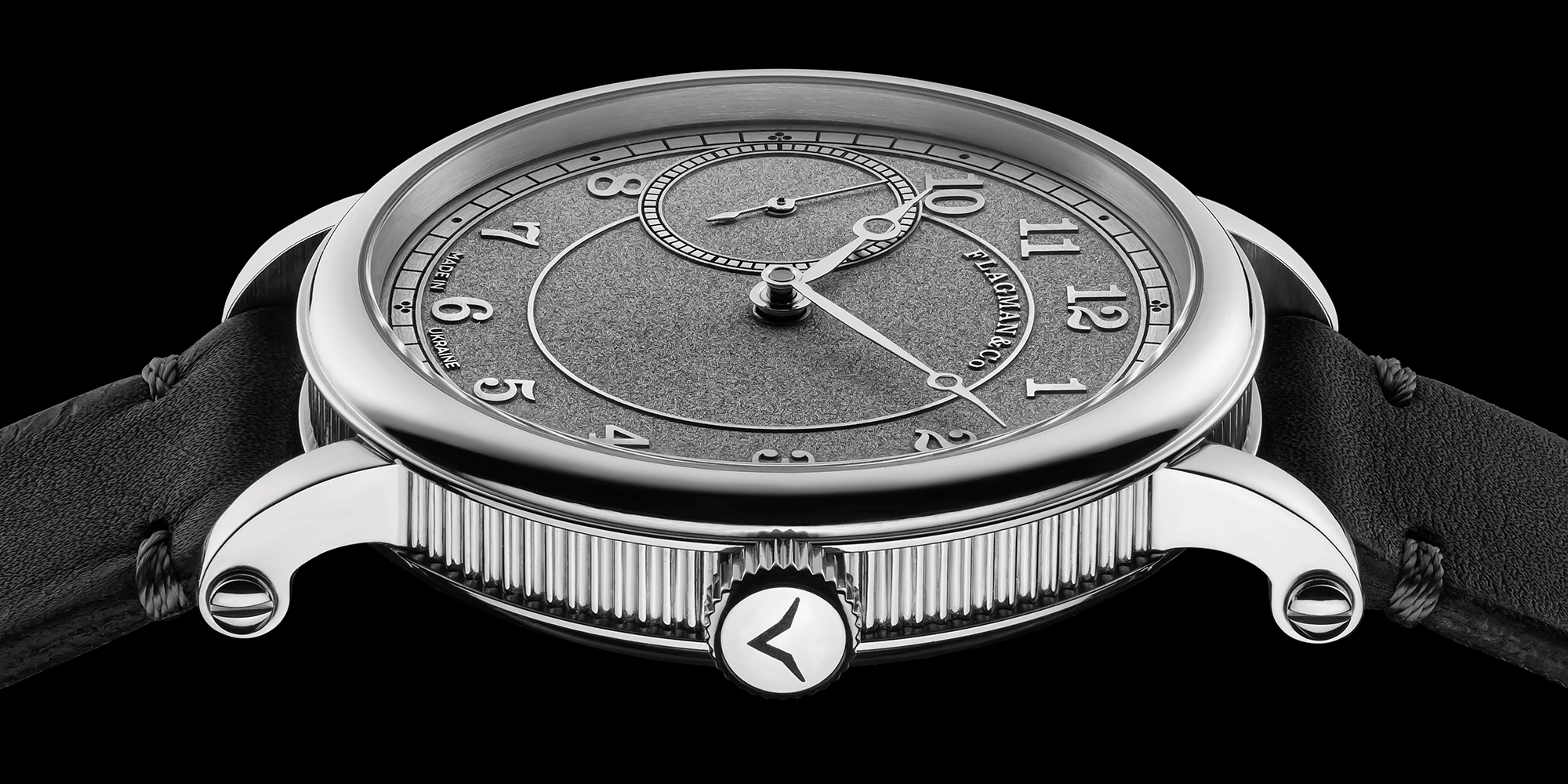 Detailed front view of Bohemia gray handmade watch