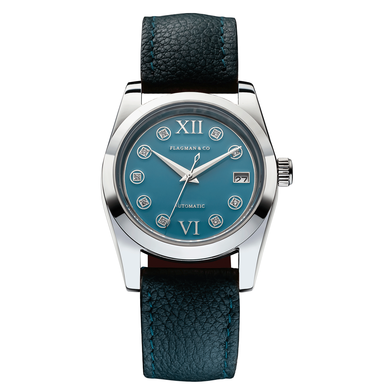 Luxury watch for women Lumine Azure with Deep-Green leather strap #color_green