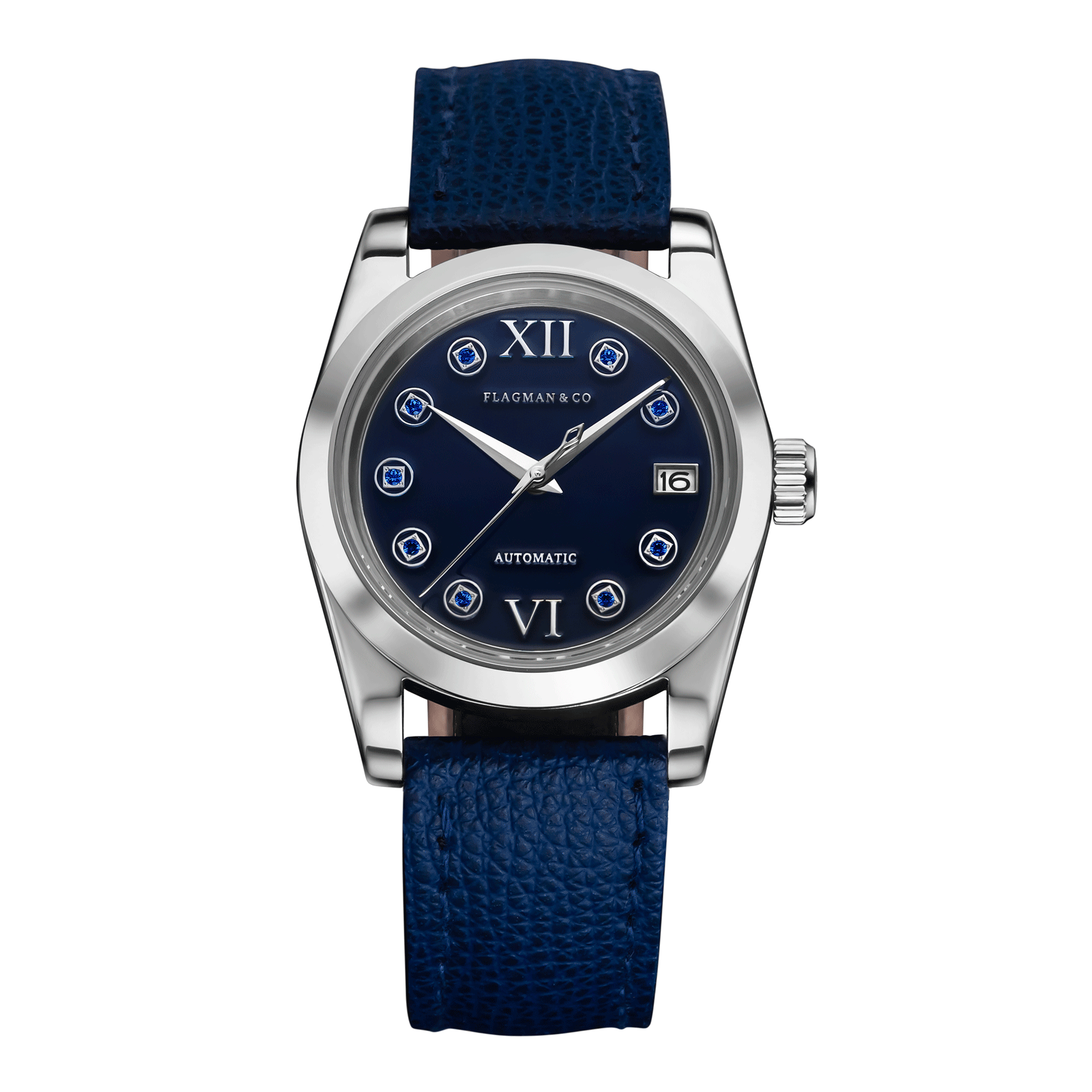 Womens handmade watch Lumine blue with Deep-Blue leather strap #color_deep blue