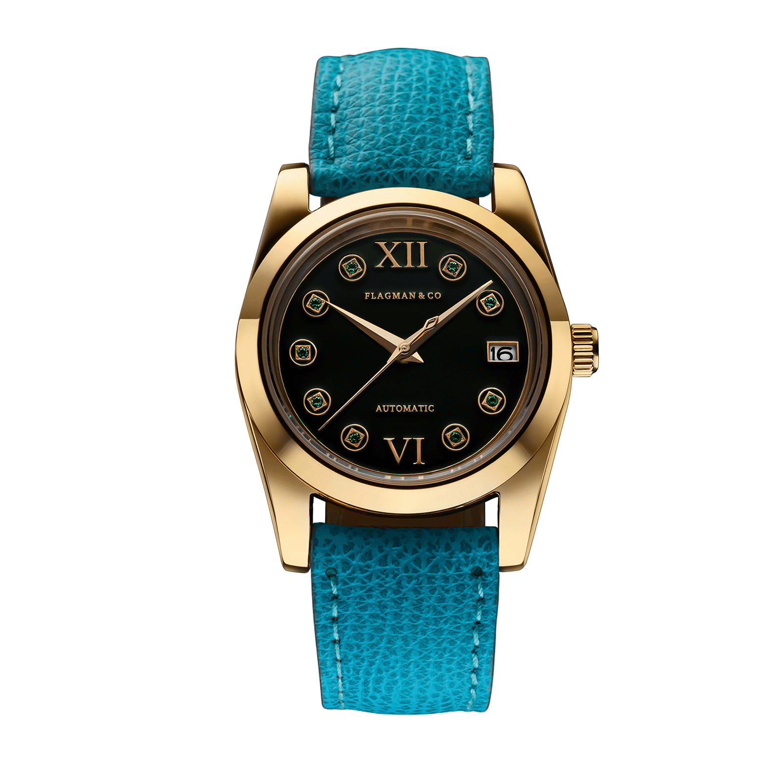 Automatic Mechanical watch for women Lumine green with Tiffany color leather strap #color_tiffany