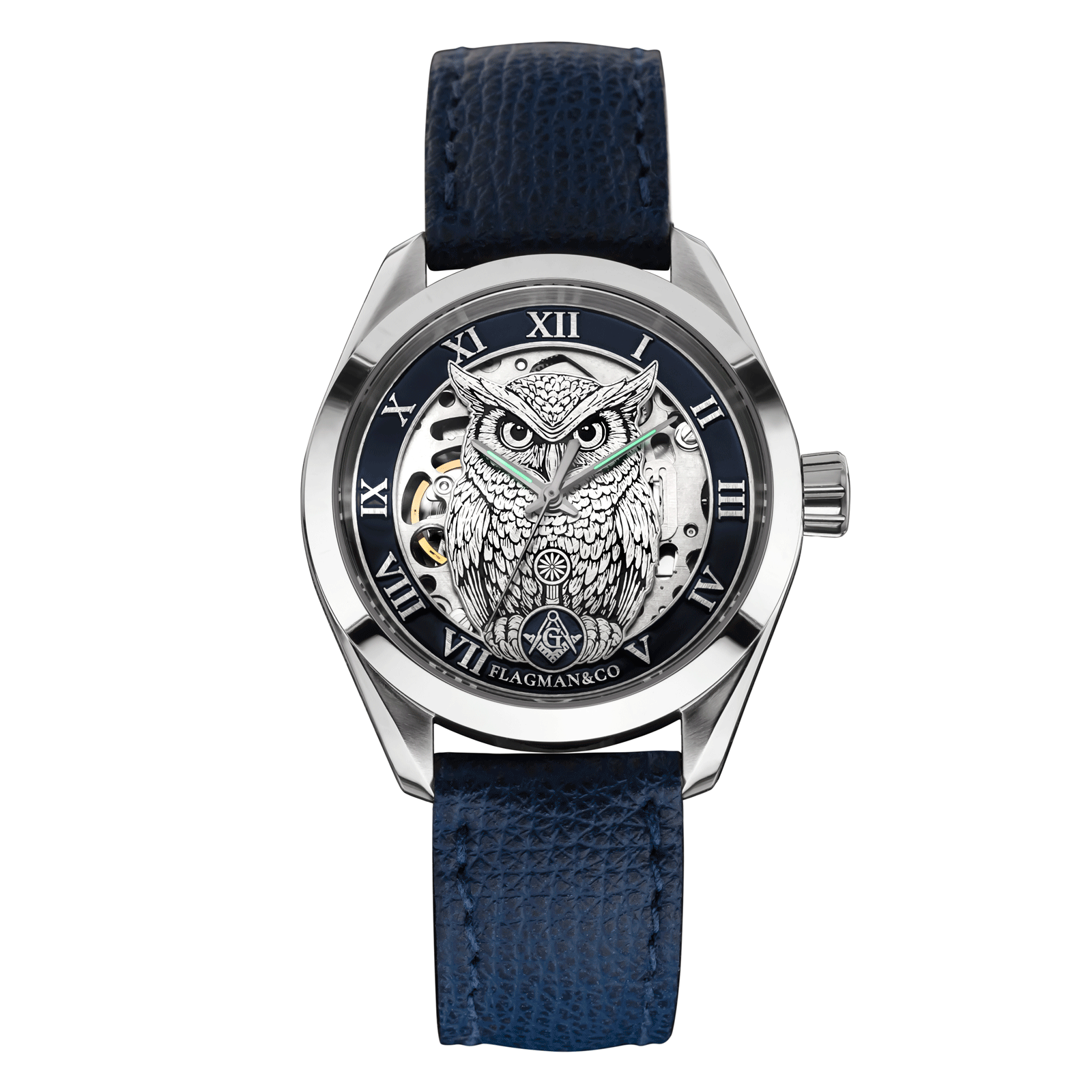 Mechanical Masonic watch with Blue Strap - Noctua Blue #color_blue