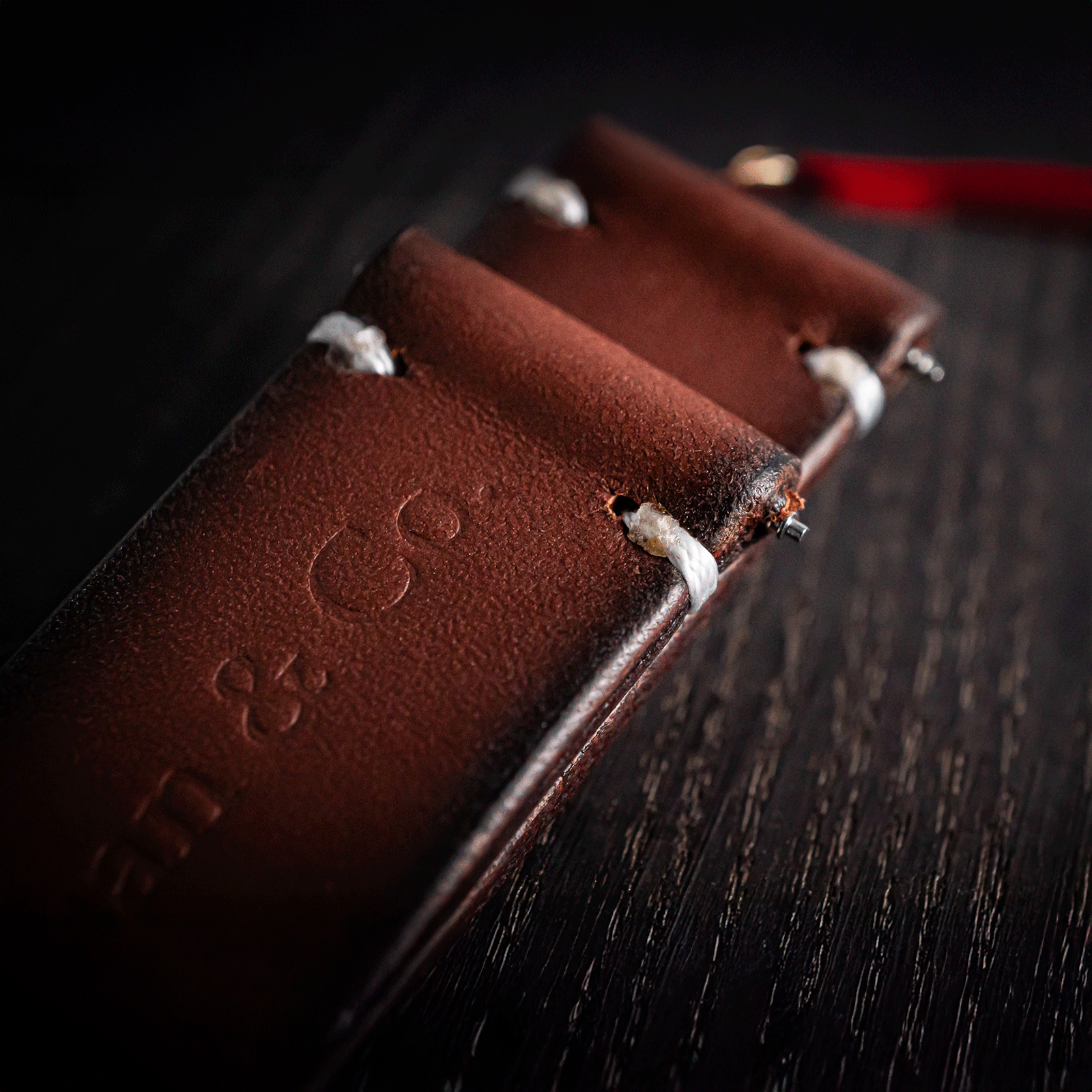 Close up view of Brown Italian Pueblo leather Handmade watch strap