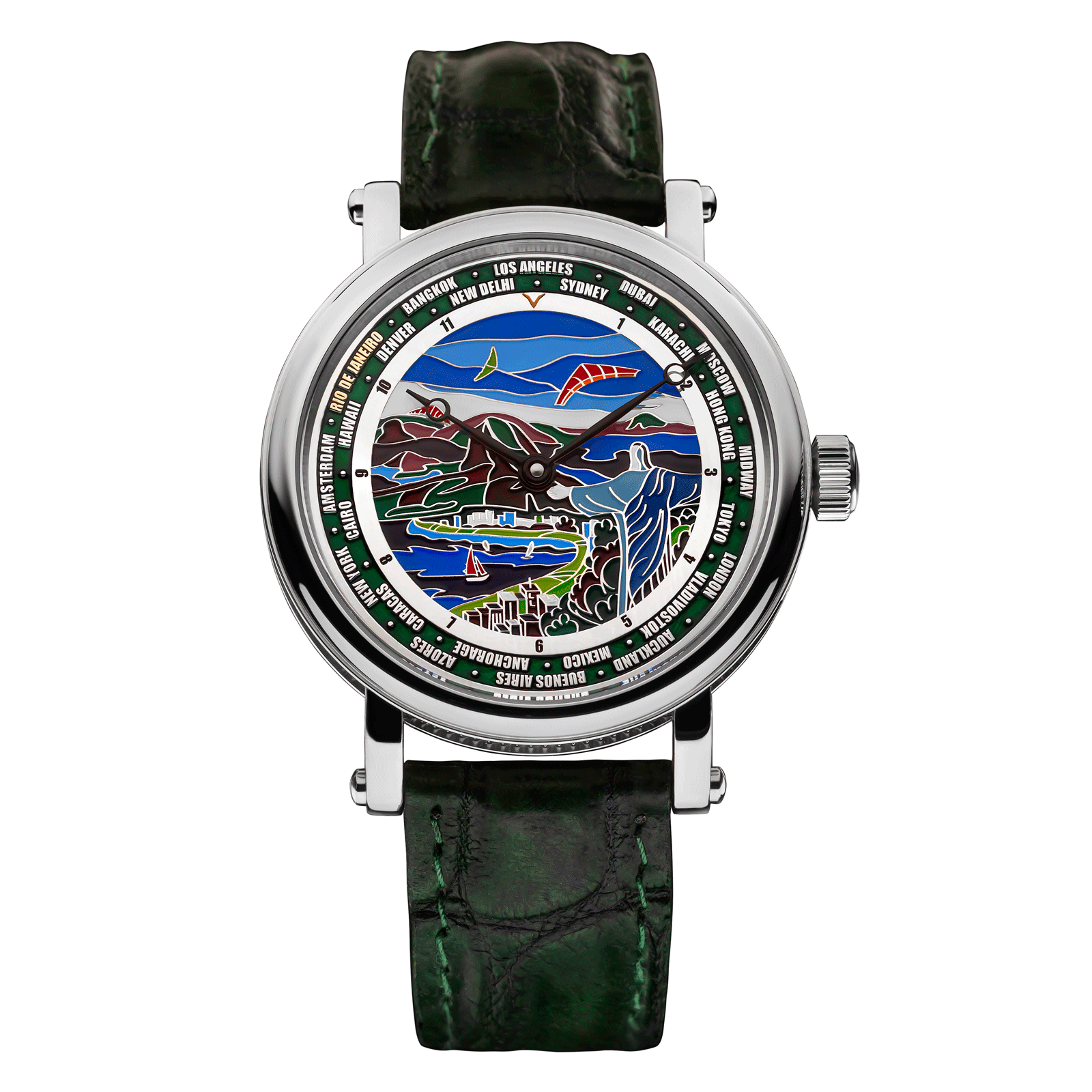 Dark Green Leather Strap on Handmade Watch Rio De Janeiro #color_dark green
