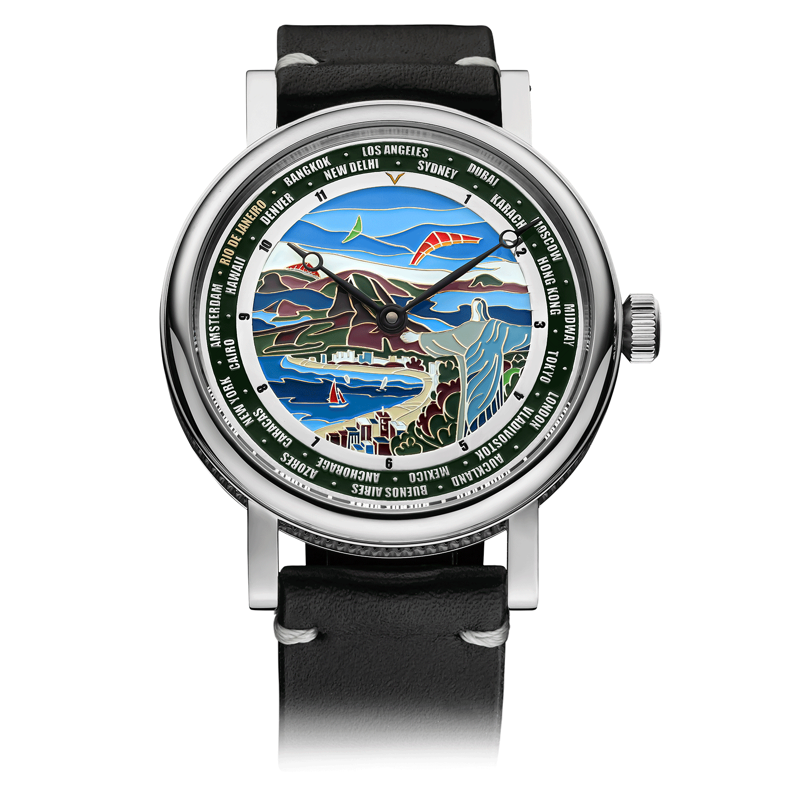 Black Leather Strap on Luxury mens Watch Rio #color_black