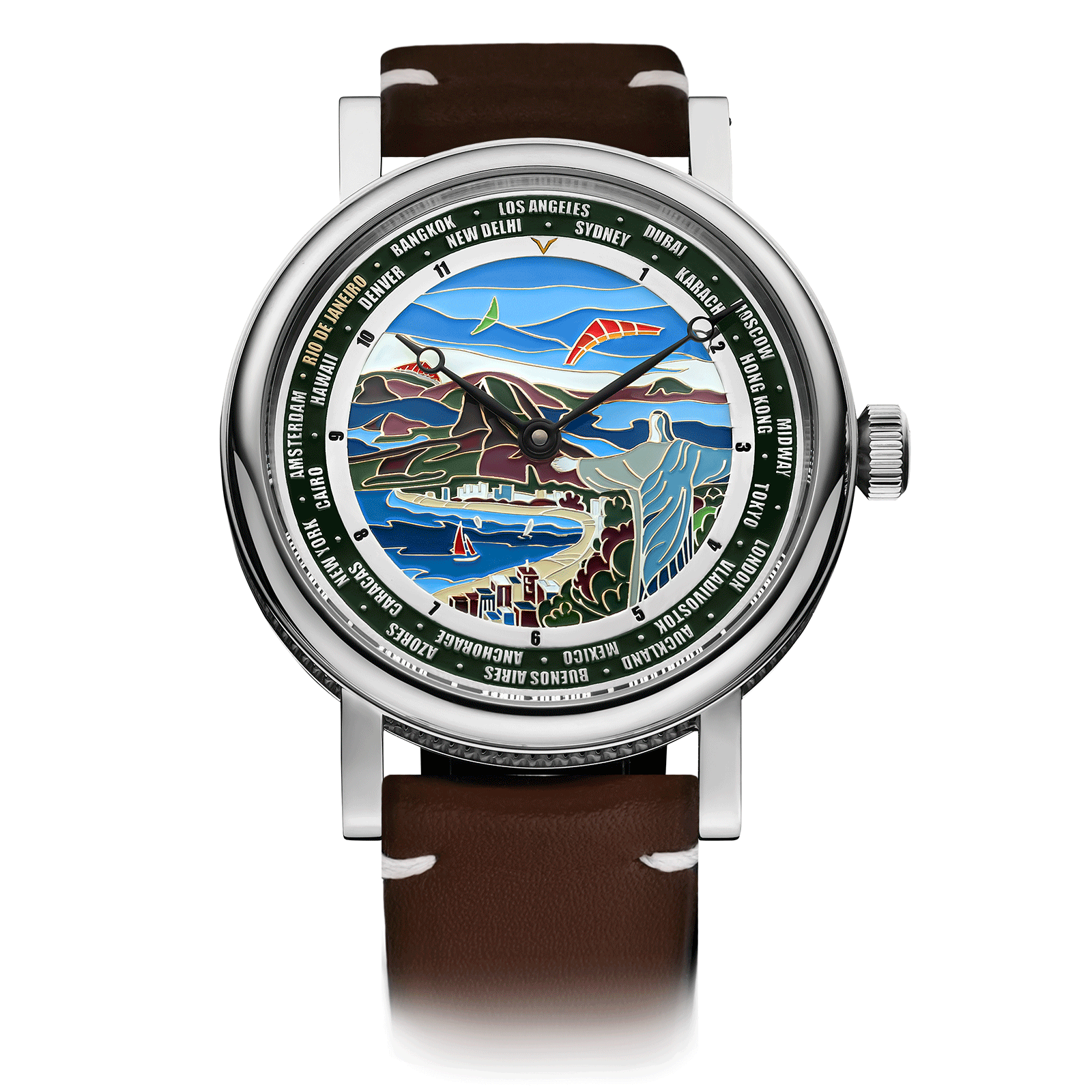 Brown Leather Strap on Mechanical Watch Rio #color_ brown