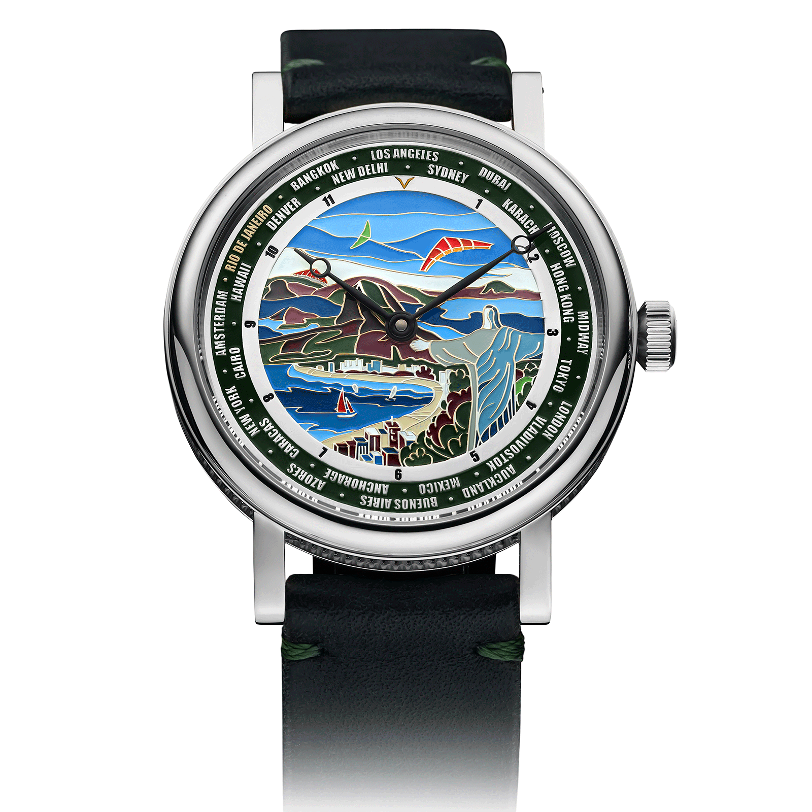 Green Leather Strap on Designer Watch Rio #color_green