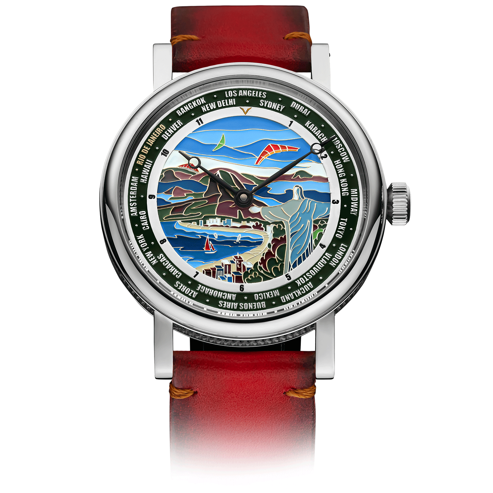 Red Leather Strap on Handmade Watch Rio #color_red