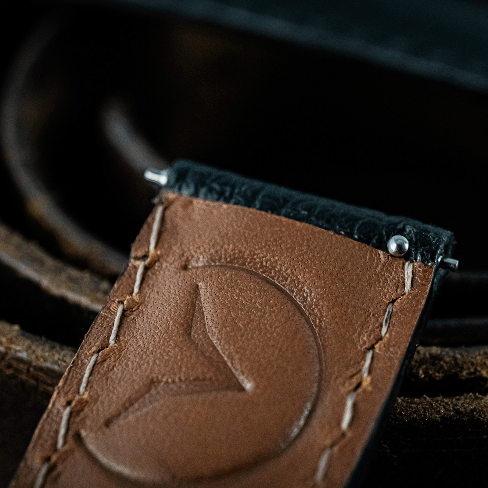 Back side of Black Italian Safian leather Handmade watch strap, close up