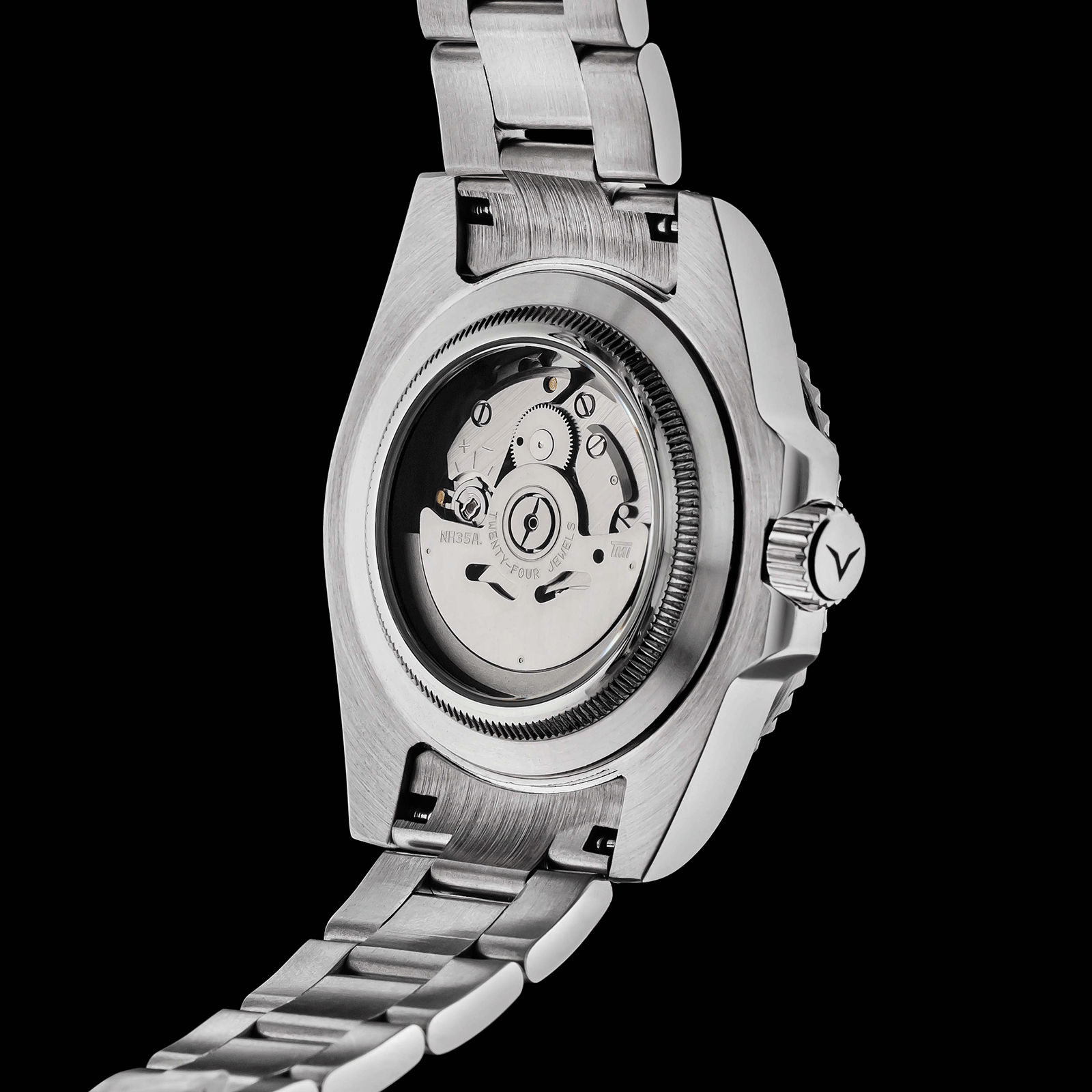 Automatic watch with mechanical components on a black background