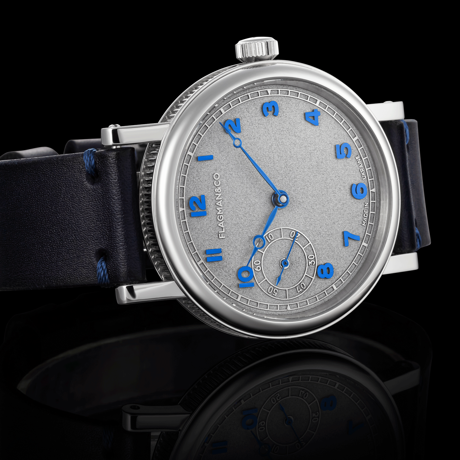 Front view detail of Bohemia Blue handmade watch