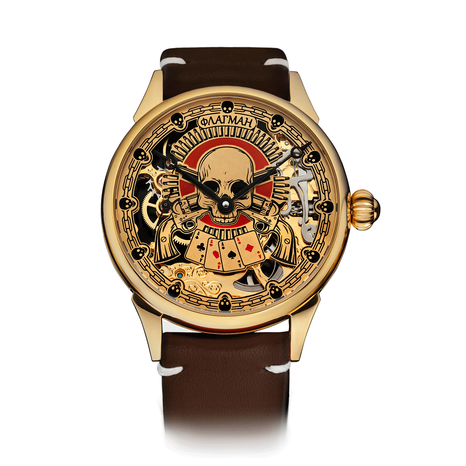Brown Strap – Poker Skeleton Watch #color_brown