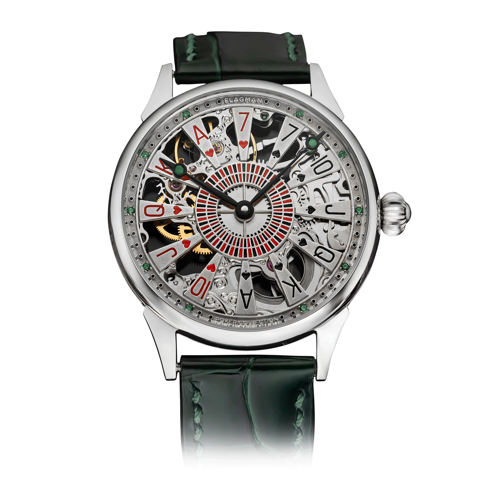 Card Aesthetics with Dark-Green Leather Strap – Poker watch #color_dark-green
