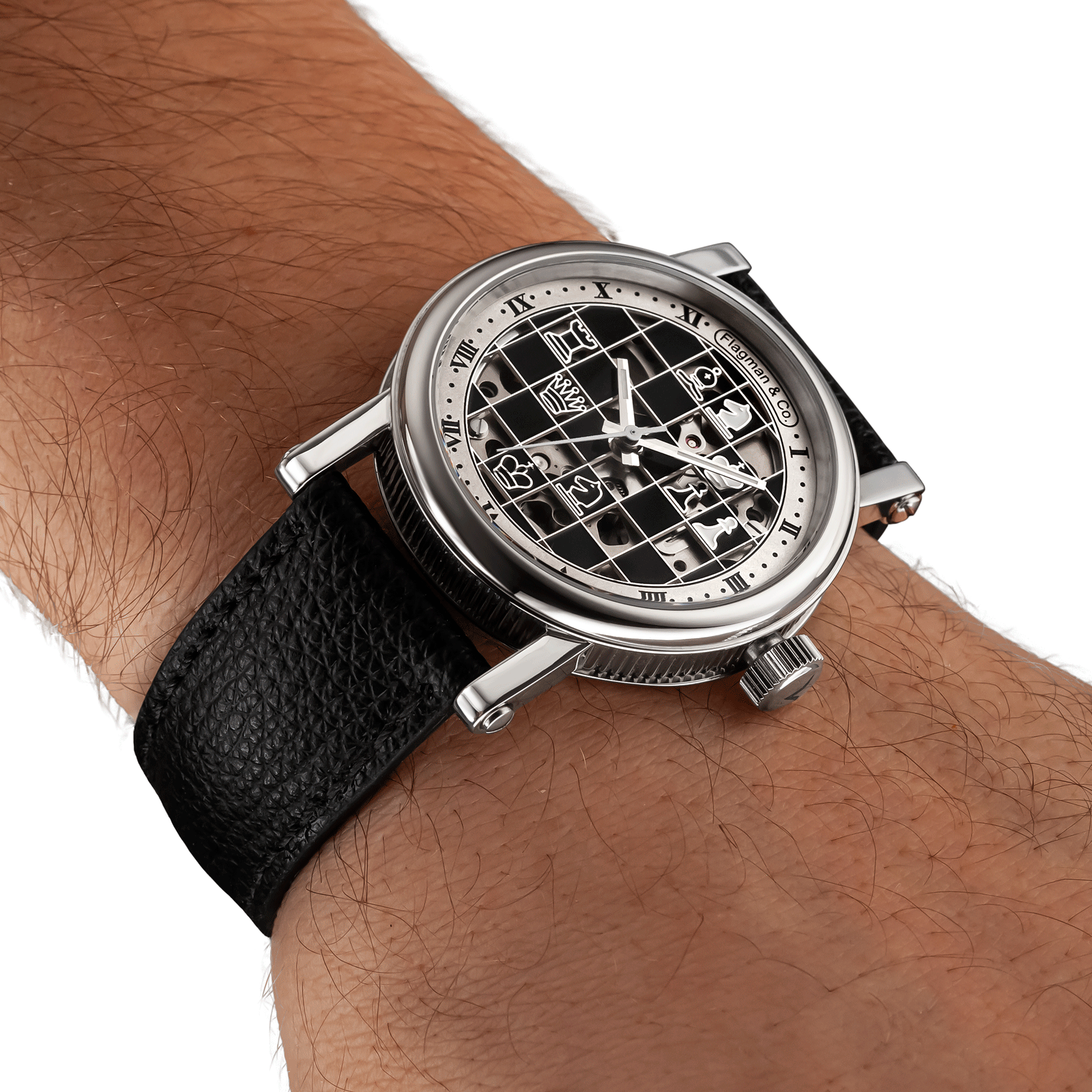 Checkmate mini Black handmade watch worn on wrist