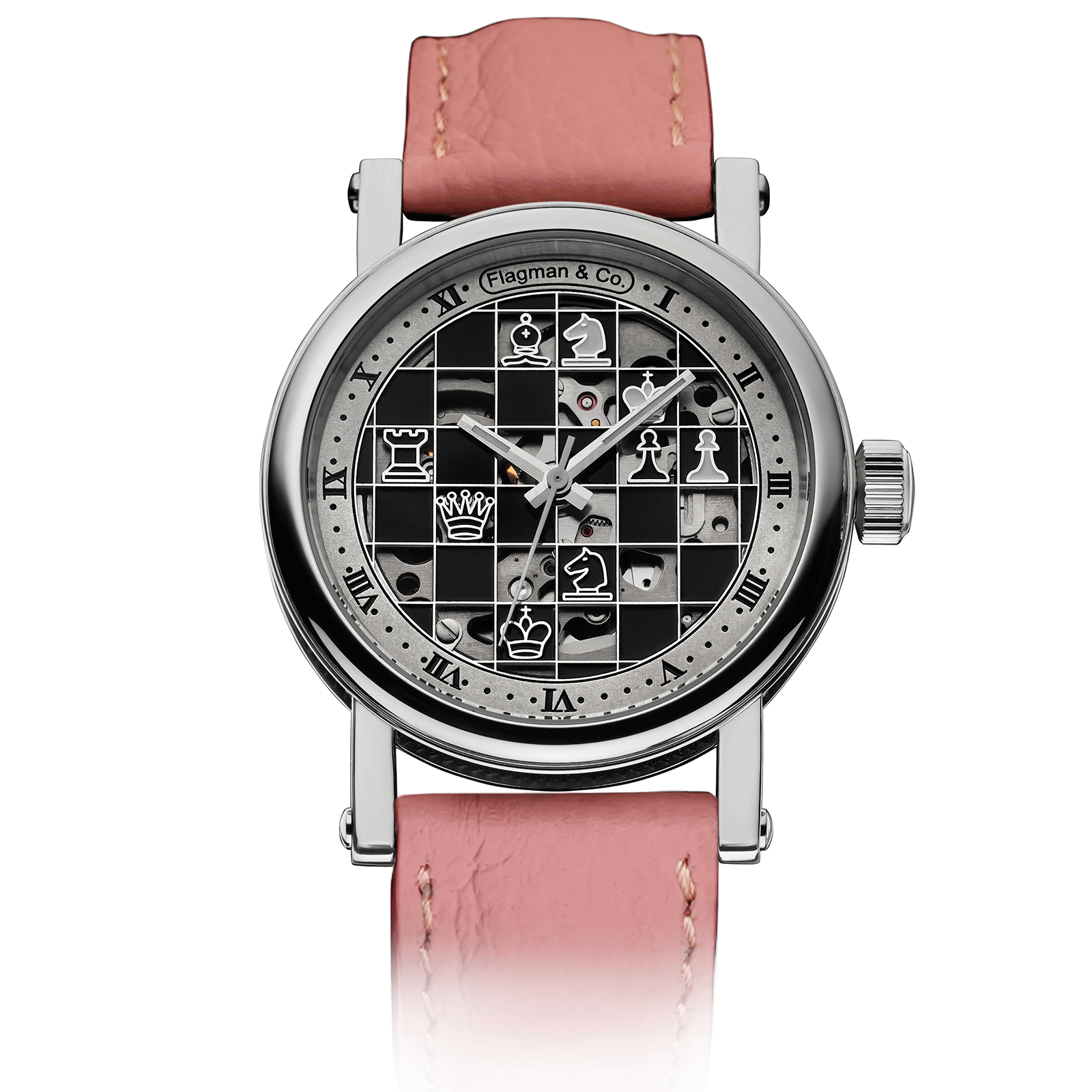 Checkmate mini Black - Engraved watch  – Pink Strap #color_pink