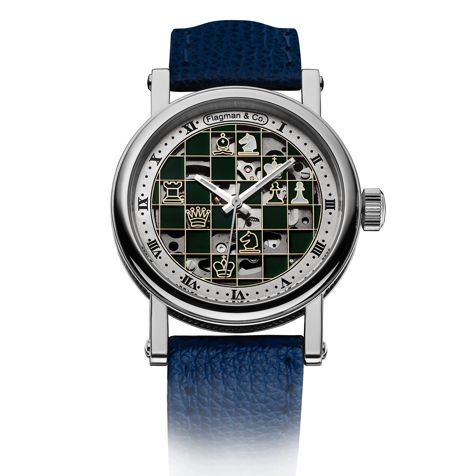 Checkmate mini Green - mens chess watch  – Blue Strap #color_blue