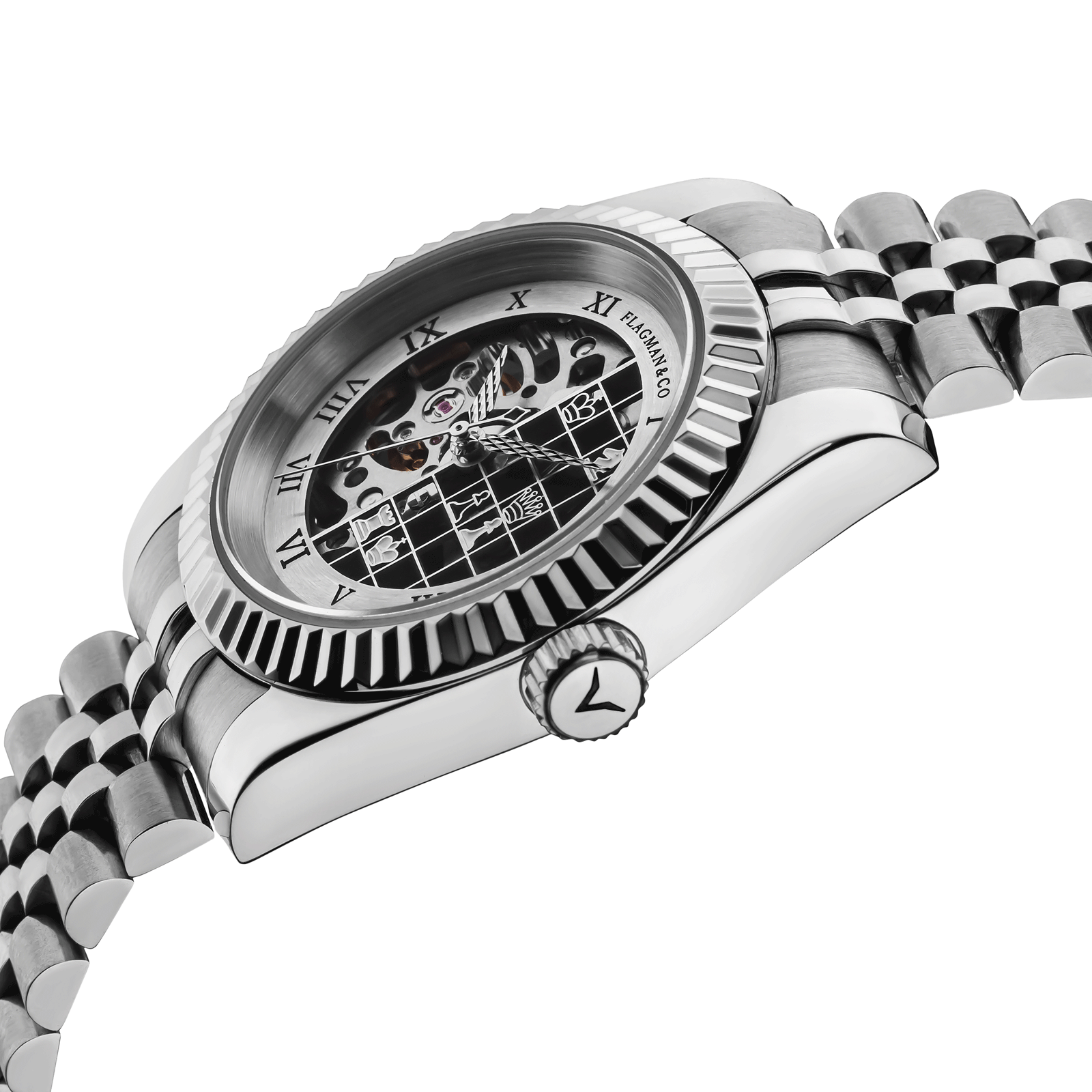 Side-view photo of Mechanical Watch Chess in handmade watch