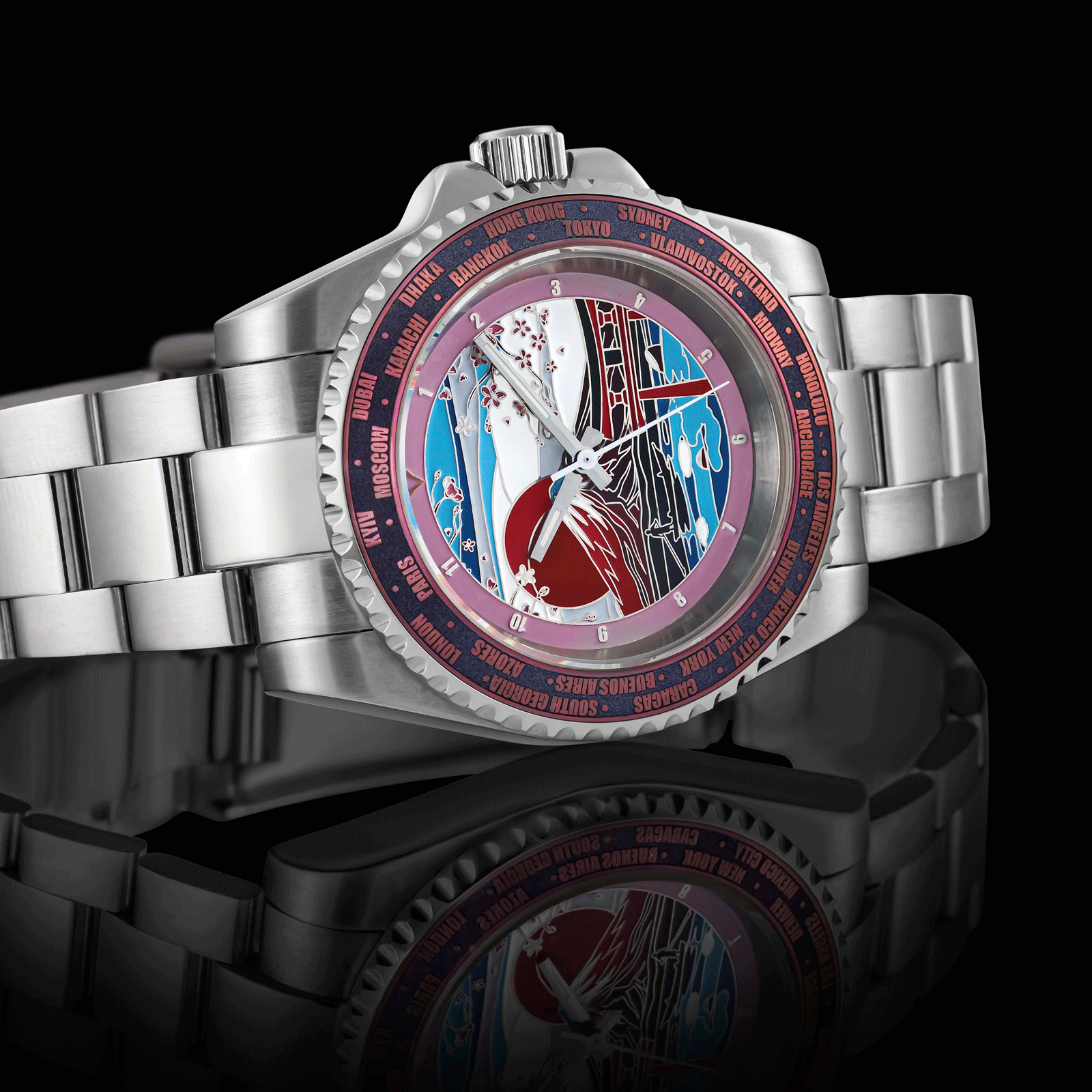 Art deco watch with a unique face design on a black background