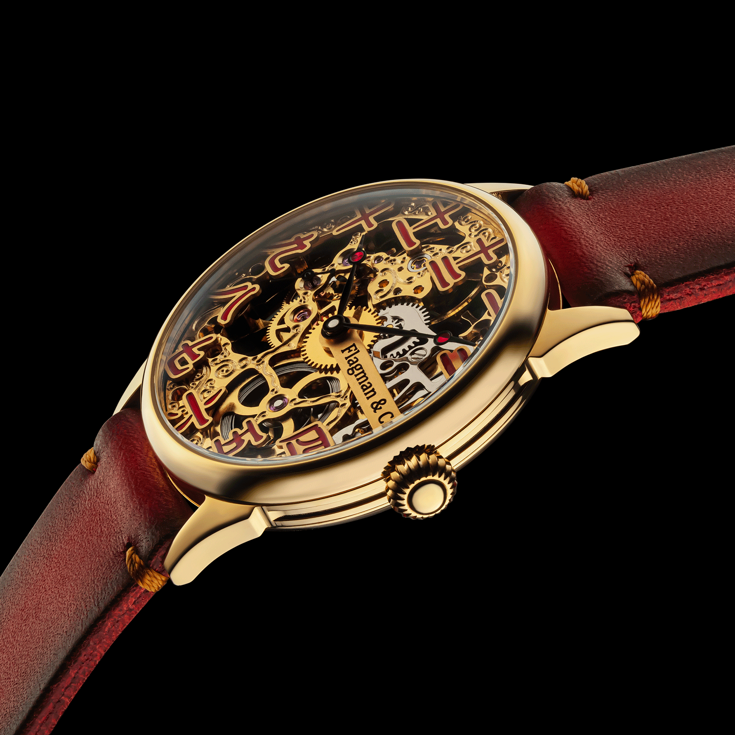 Luxury skeleton watch with intricate design on a black background