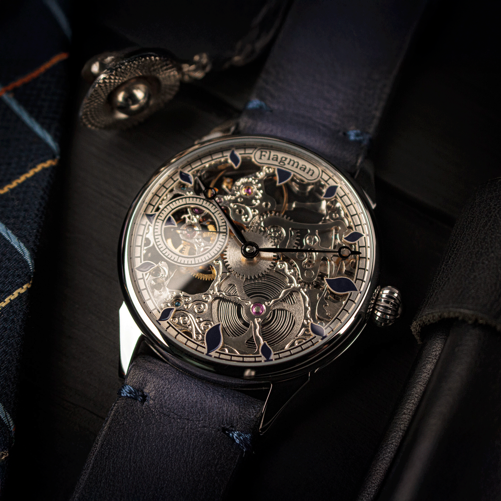 Lifestyle photo of Mechanical watch in handmade watch – skeleton watch