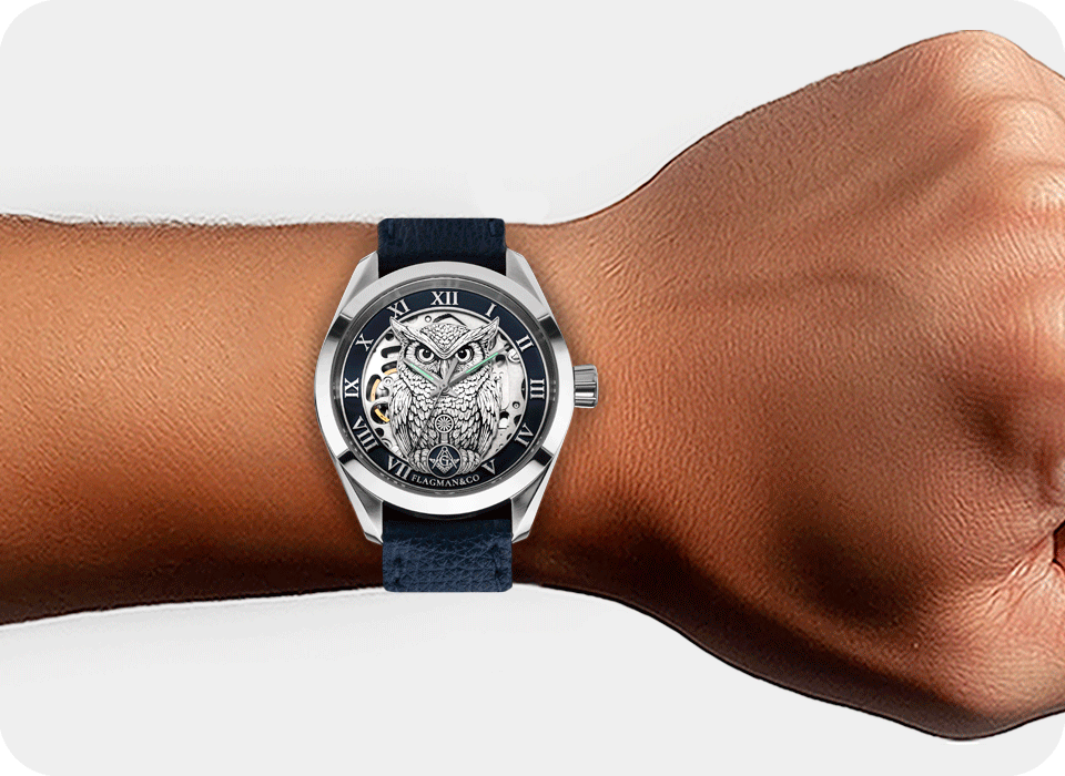 Skeleton Masonic Watch - Noctua Blue