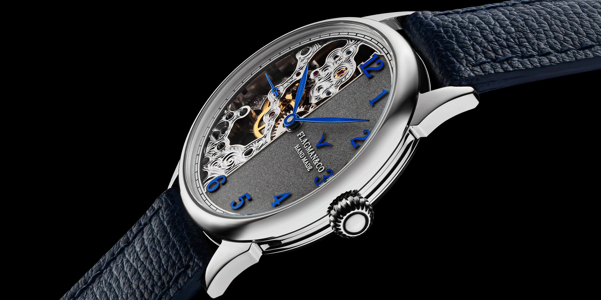 Steampunk Skeleton watch with visible mechanical components on a black background