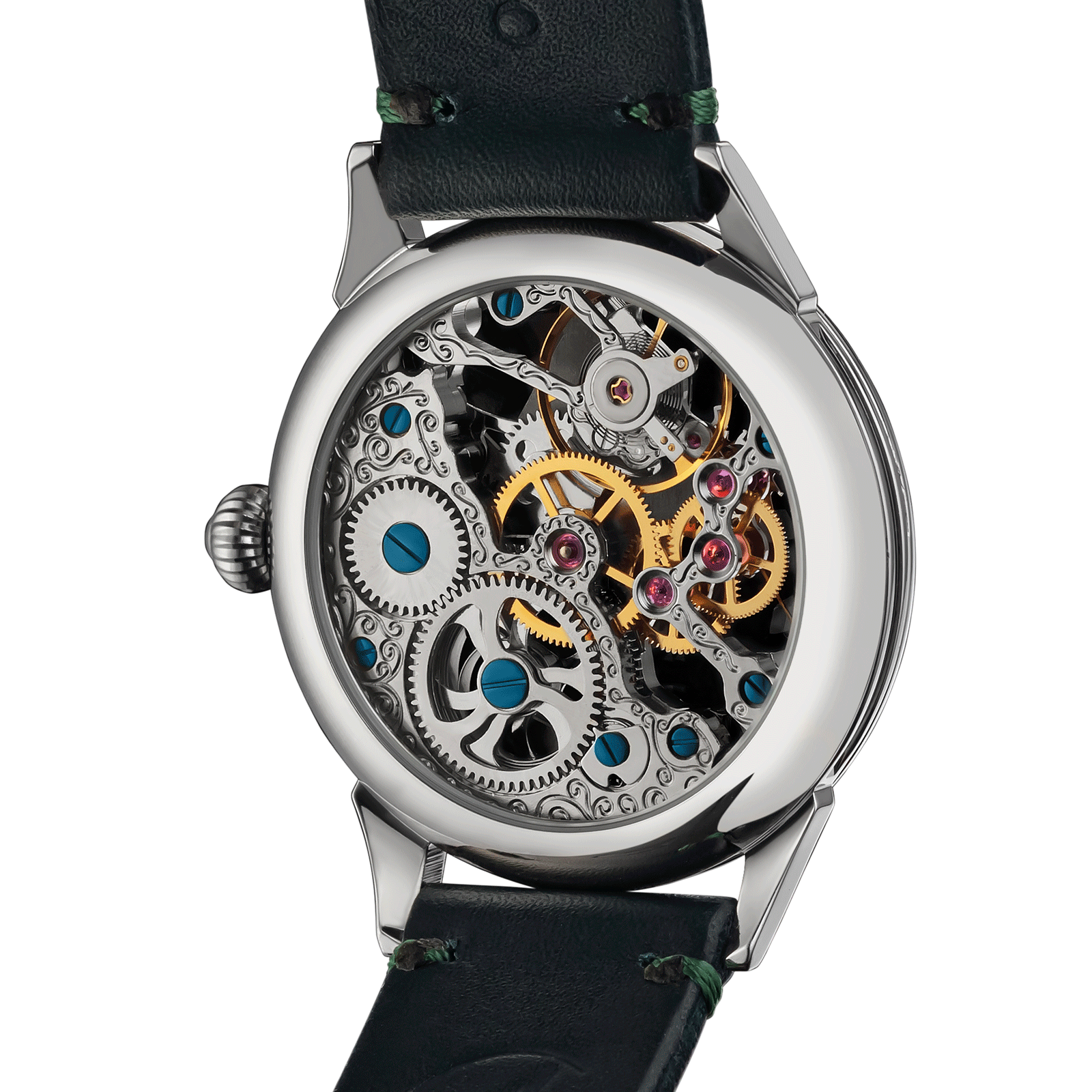 Back view of Mechanical watch – exposed movement
