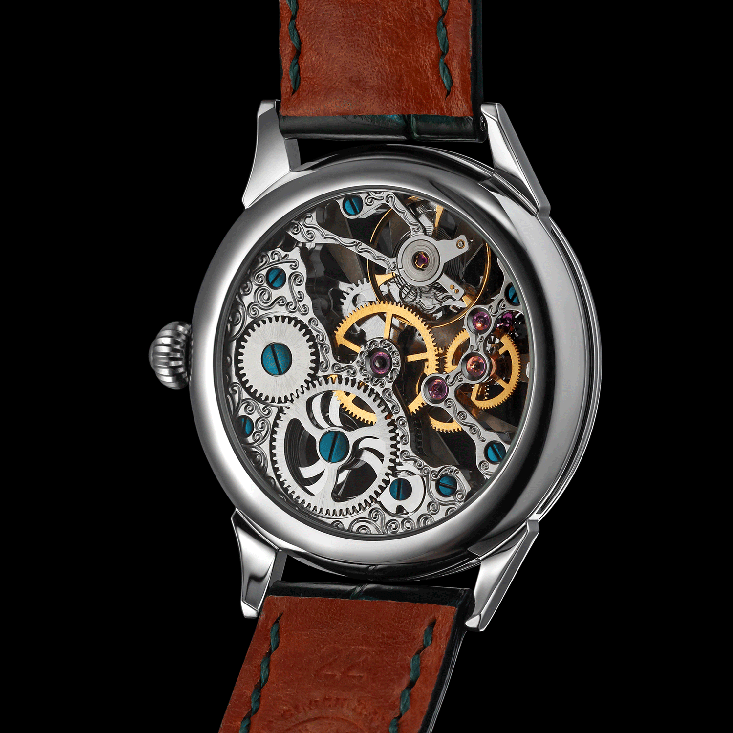 Rear view of Poker watch showing open caseback and movement - Card Aethetics