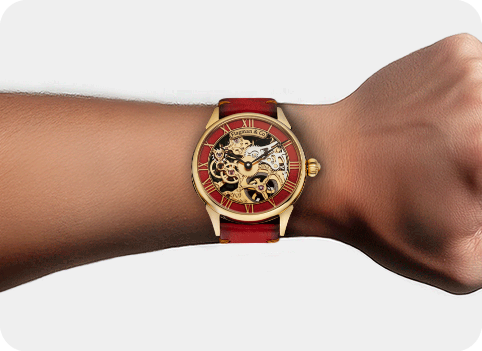 Handmade Skeleton Watch - Ruby Rim