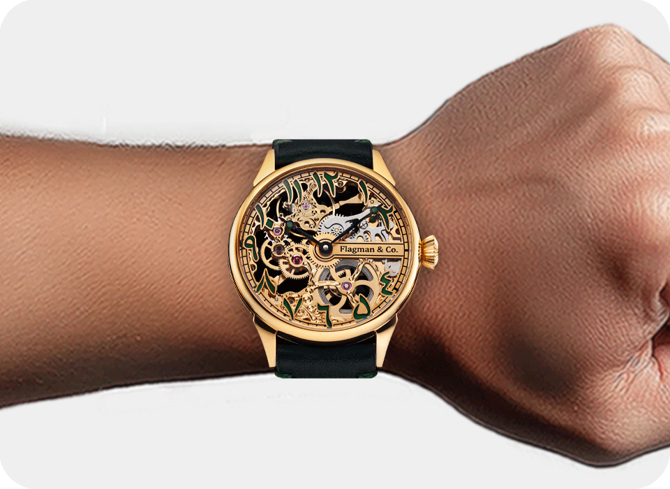 Handmade Skeleton Watch - Arabic Emerald